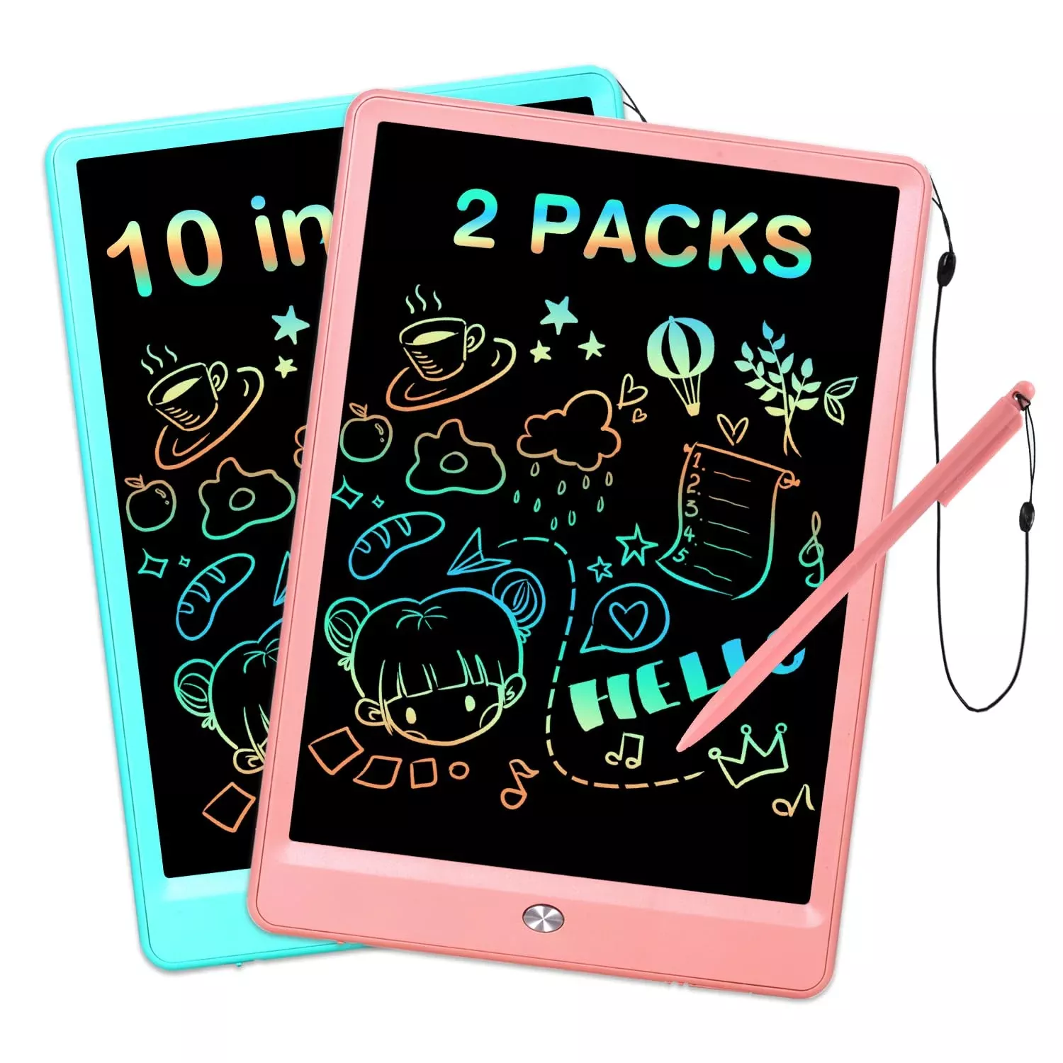 EooCoo 10-Inch LCD Writing Tablet for Kids, Pink & Blue, Re