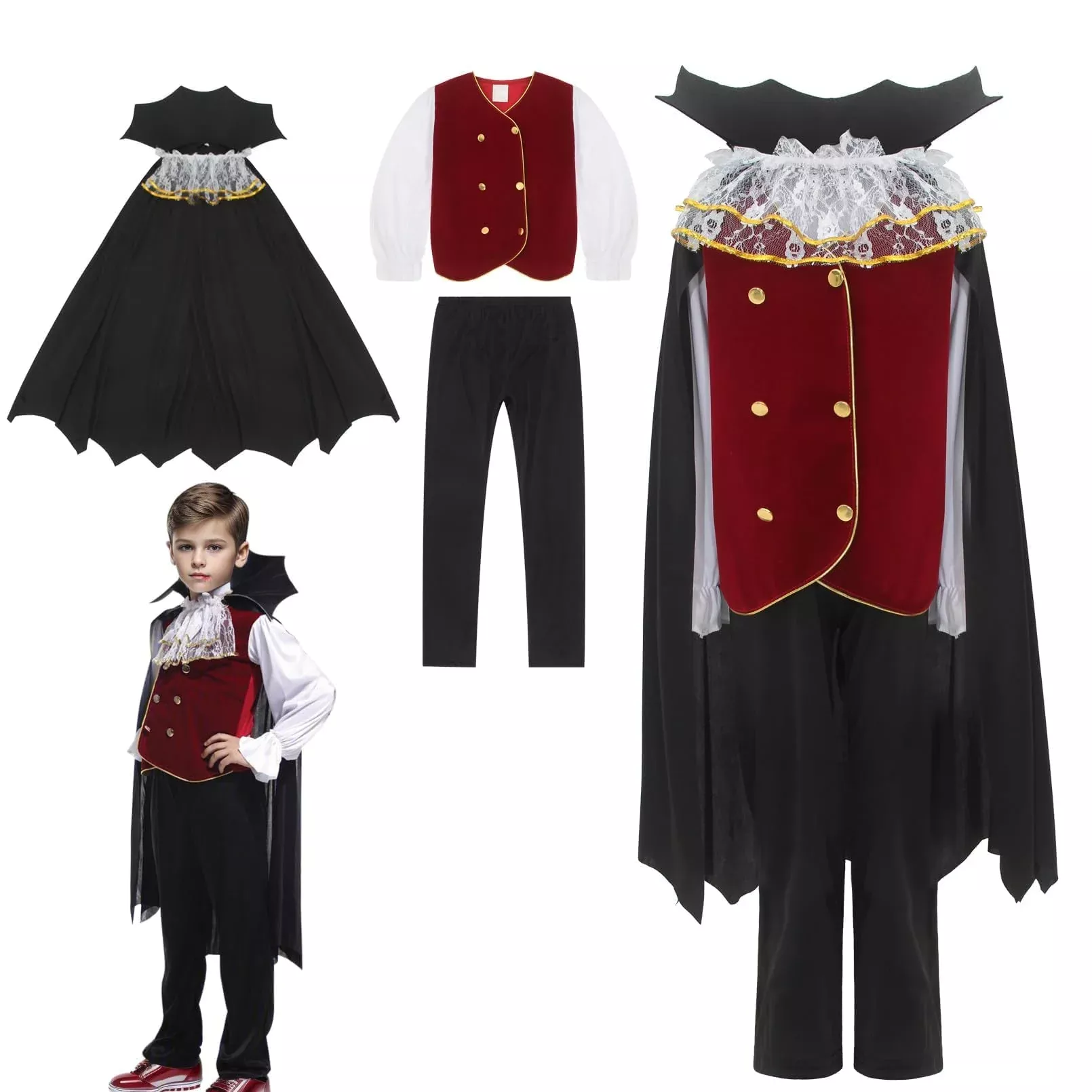 EOZY Medieval Dracula Vampire Costume for Kids, Black, Size M (4-6 Years)