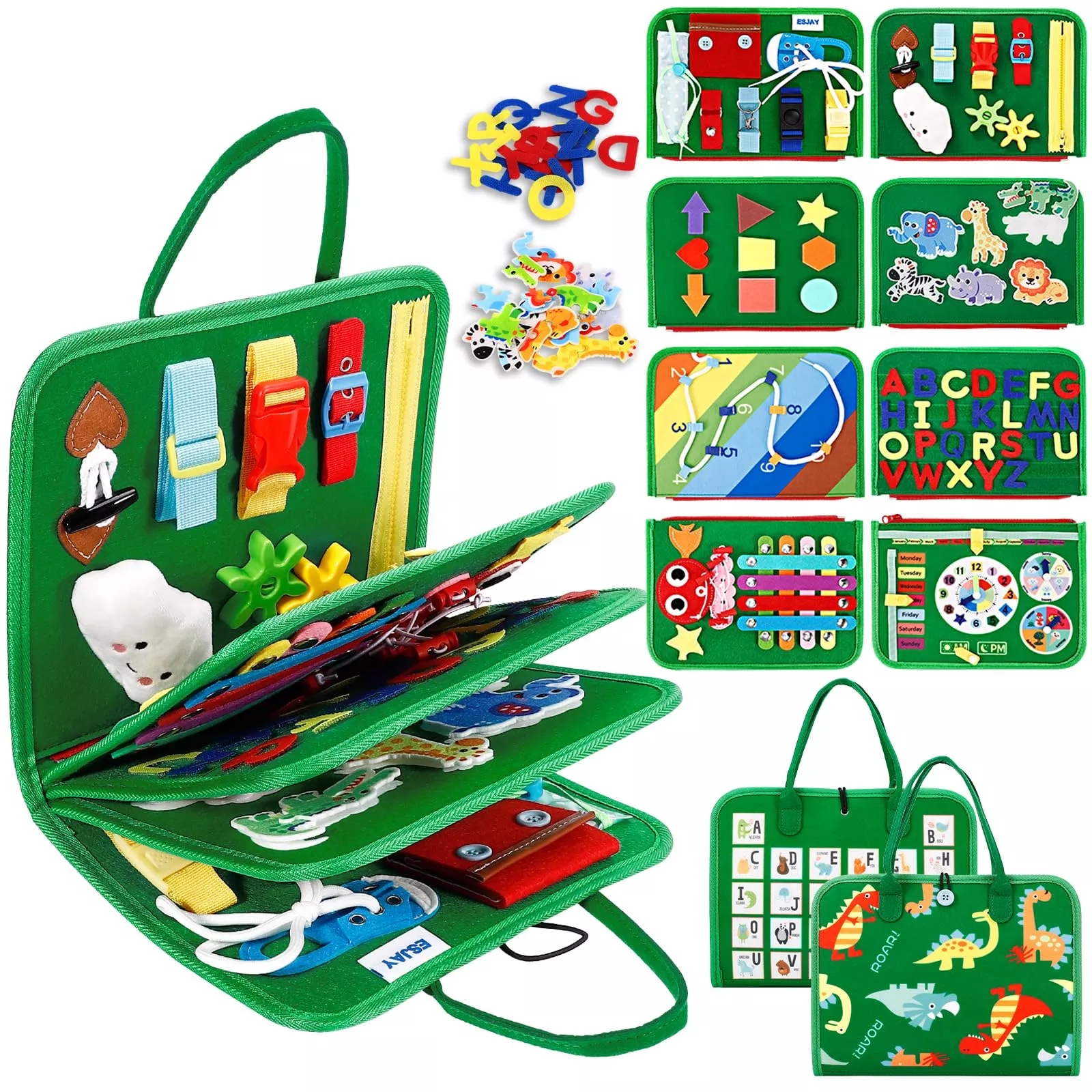 Esjay Busy Board, Montessori Toy, Green Multipages, Medium Size