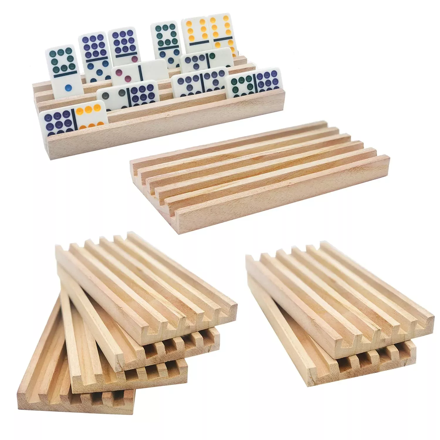 ESSAJOY Domino Racks Set of 8, Solid Wood, Large, Family Game Night