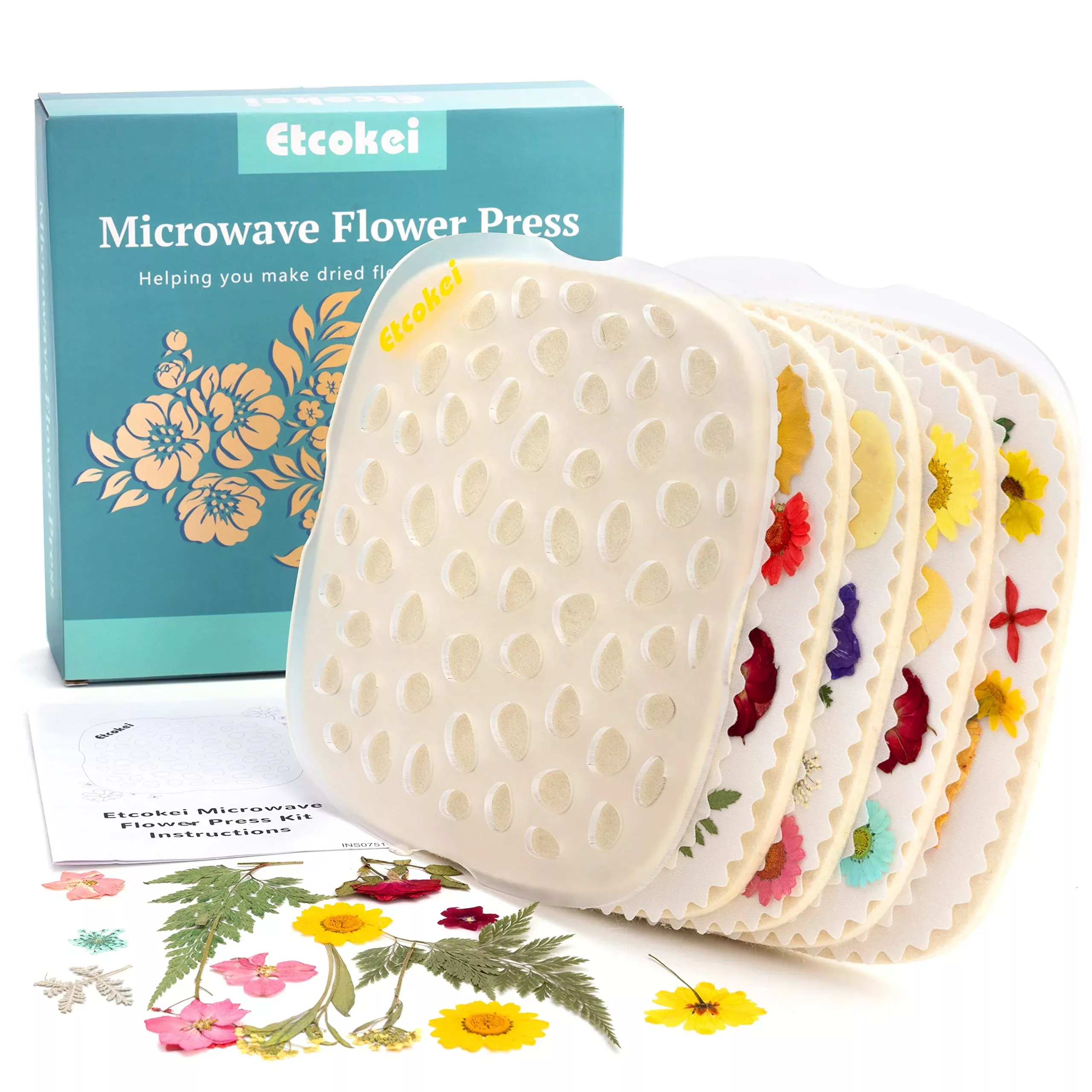 Etcokei Microwave Flower Press Kit, 4 Layers Quick Flower Pressing Too