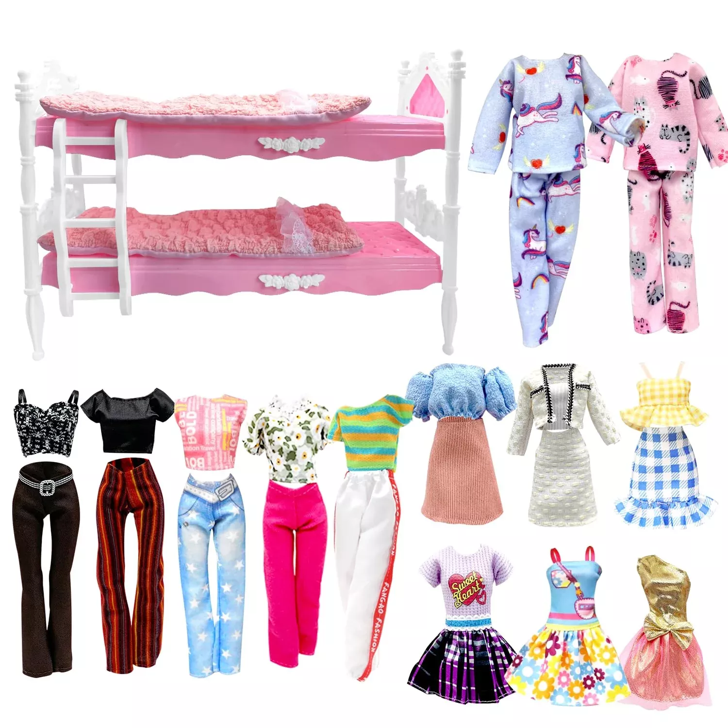 EumbHoa Doll Bunk Bed Playset for 11.5 Inch Dolls - Pink