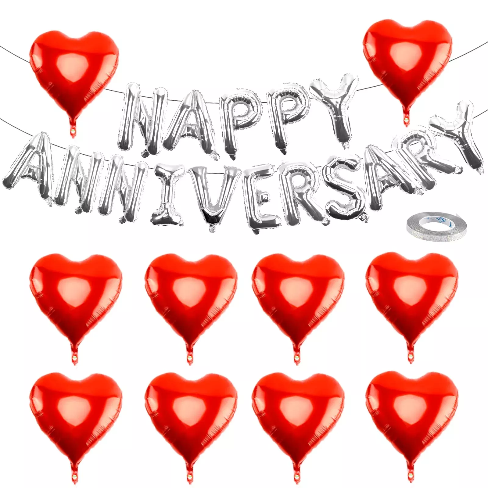 EWUHRY Happy Anniversary Decorations Set Silver Balloon Banner 16"