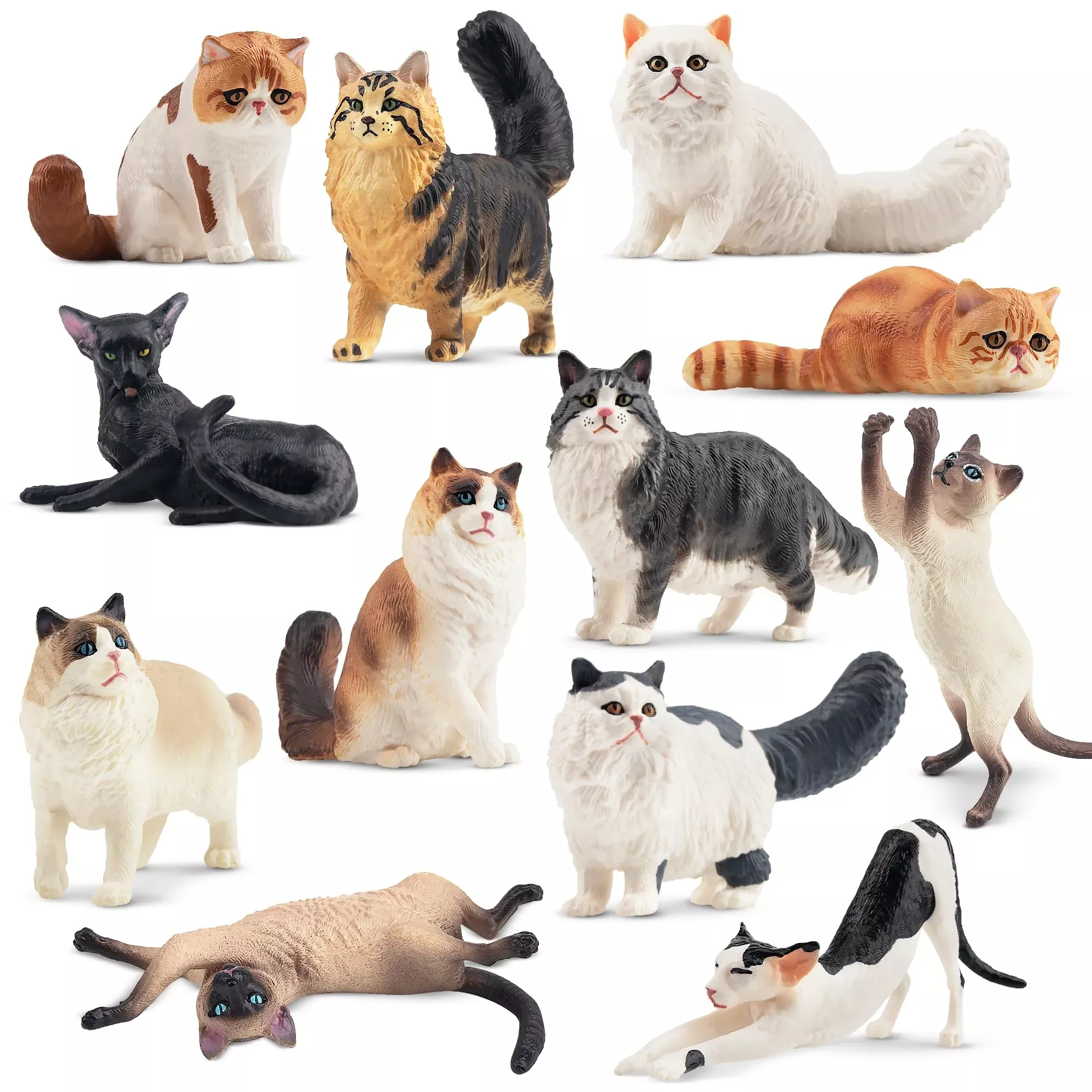 EYSCOTA Cat Figurine Toy Set - 12pcs Realistic PVC Cats, 2