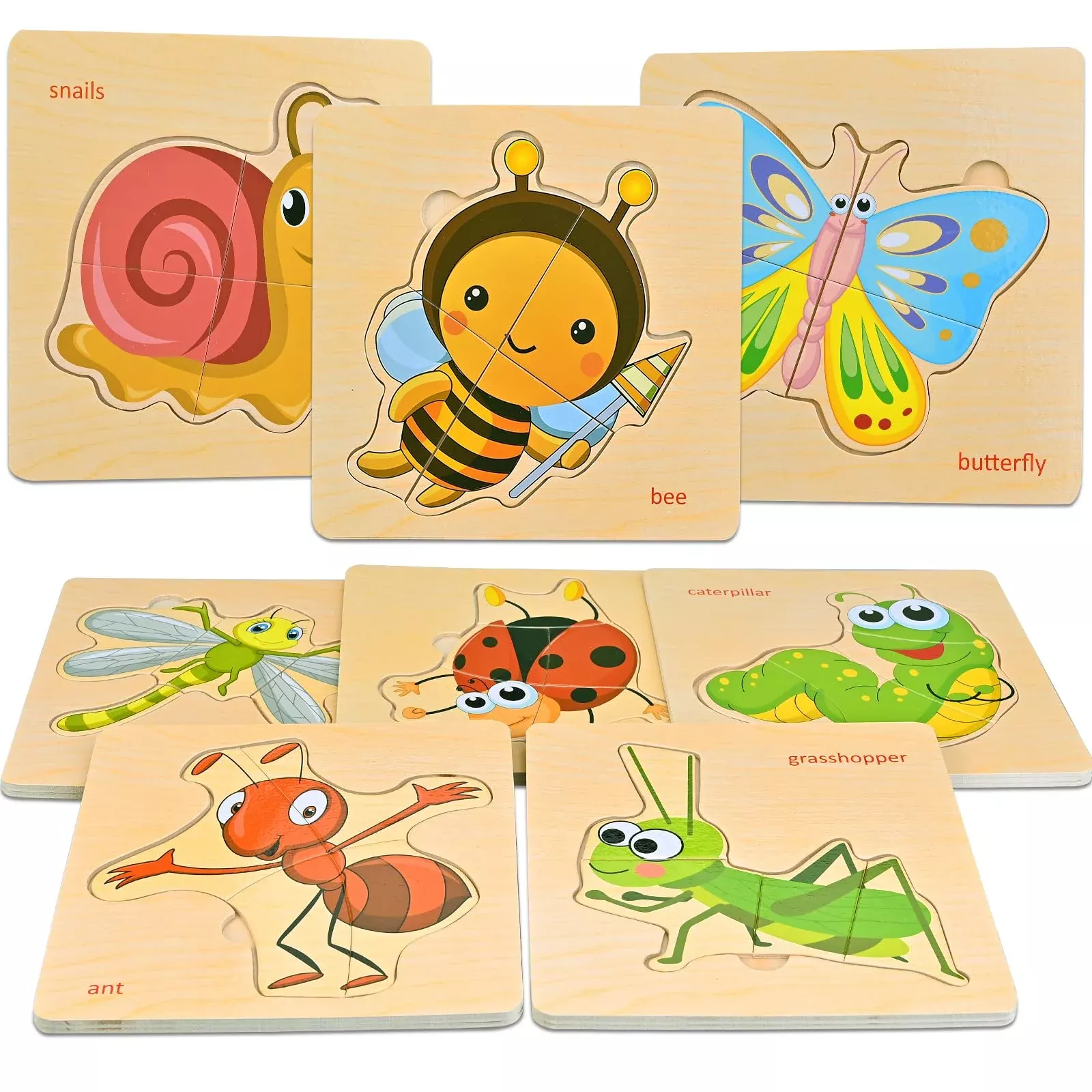 Faburo Wooden Block Puzzles for Toddlers, 8pcs, Berry, Small