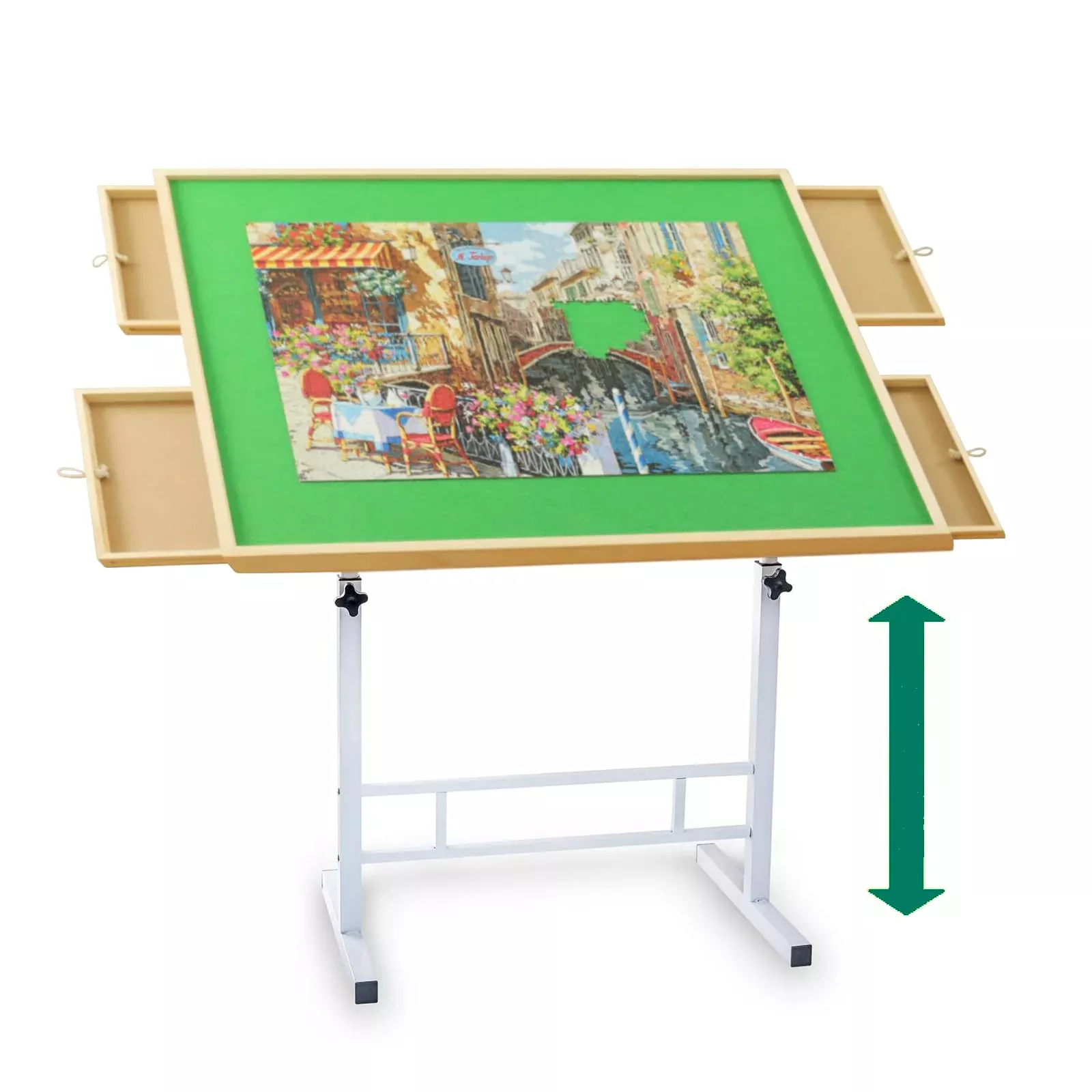 Fanwer Adjustable Puzzle Table 34x26in Green Surface with 4 Drawers