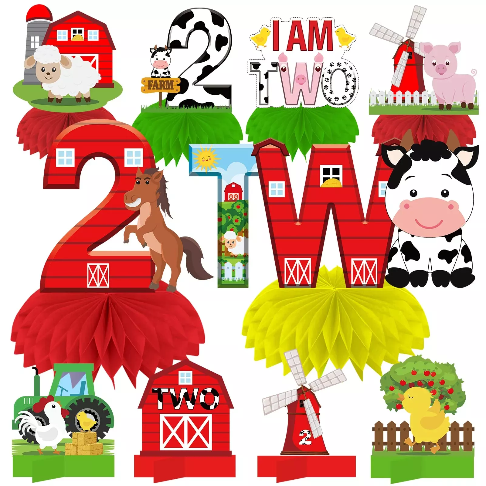 Farm Animals 2Nd Birthday Decorations Table Centerpieces, Barnyard The