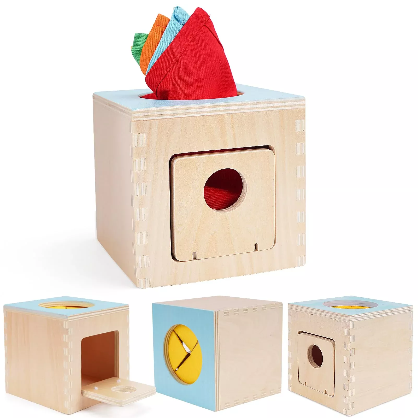 FCSONU Wooden Baby Tissue Box Toy, 11.9 Inch, Multicolor,