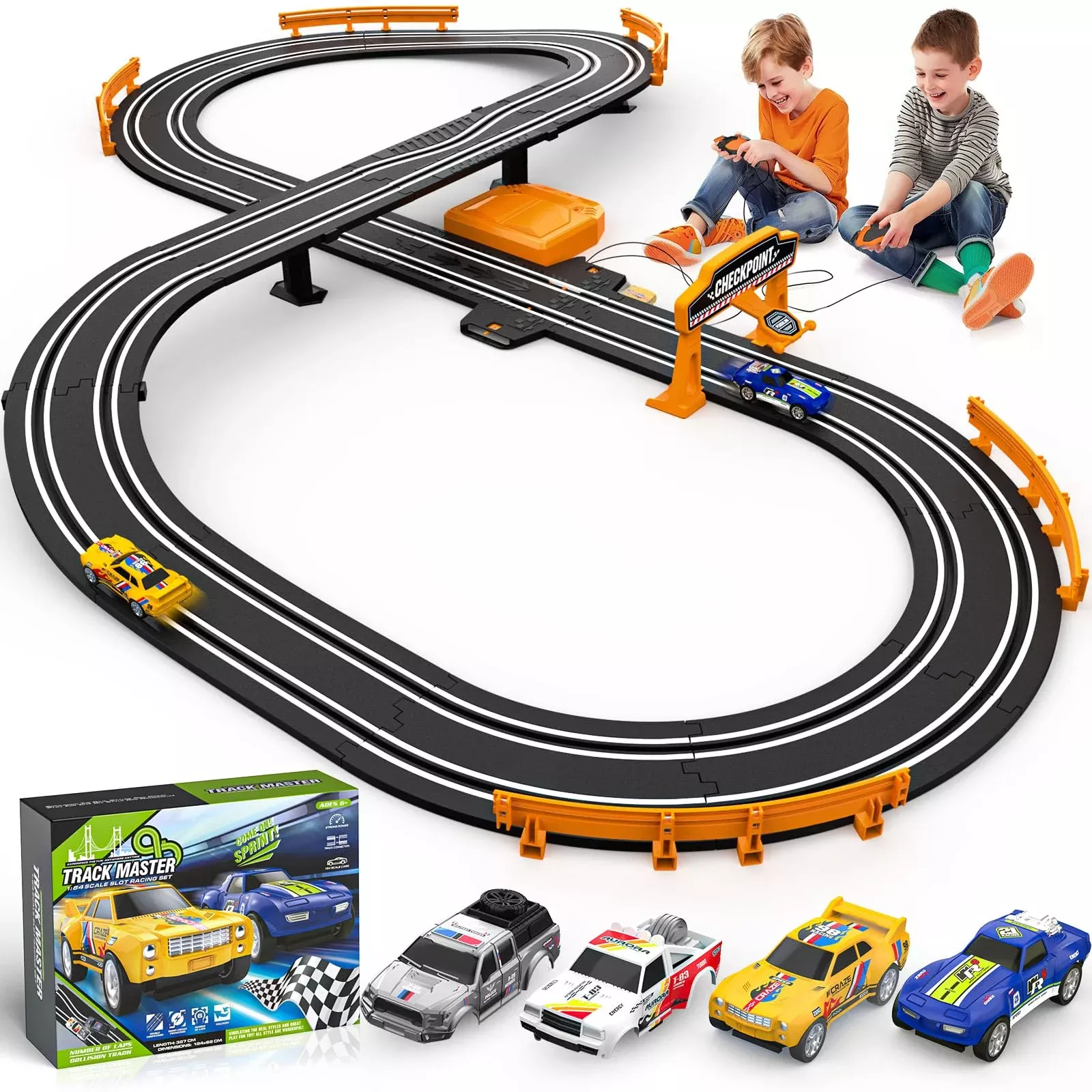 Fedonak Electric Race Track Set 11FT for Kids - Red, Blue, Gray