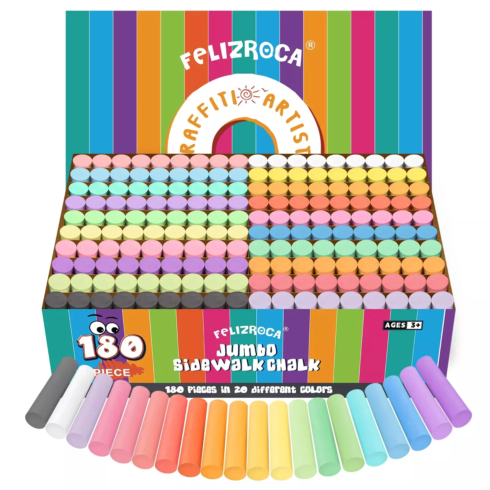 FELIZROCA Sidewalk Chalk Set 20 Colors Jumbo Washable 1 Count