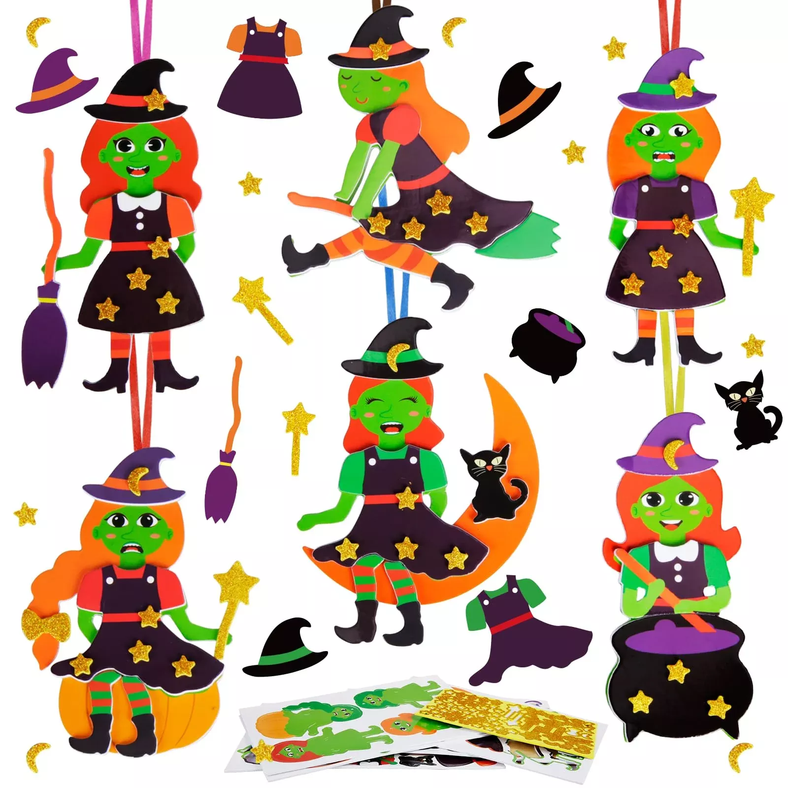 Fennoral 12 Pack Witch Craft For Kids Make Your Own Witch Foam Sticker