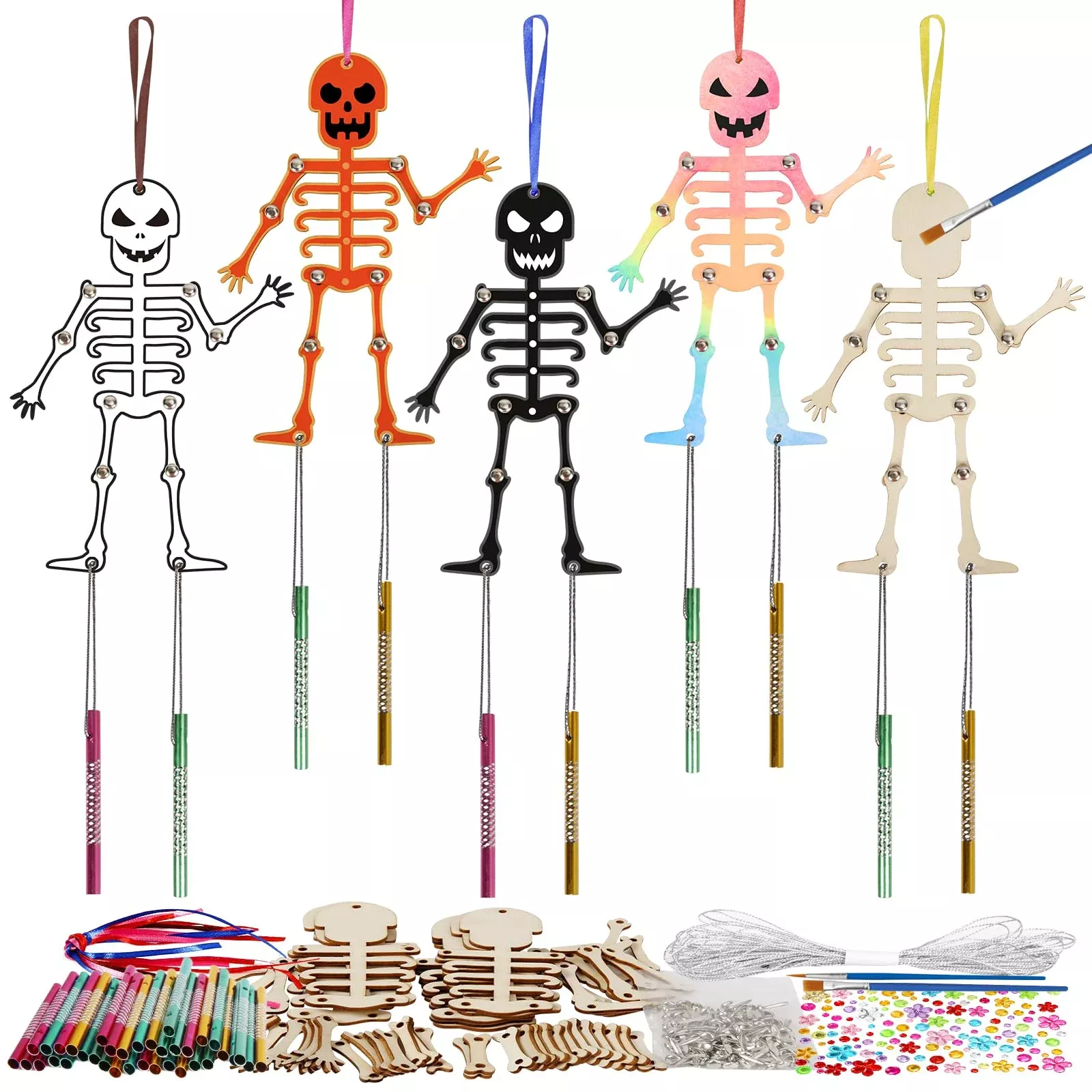 Fennoral 9 Pack Skeleton Wind Chime Kit For Kids Make You Own Skeleton