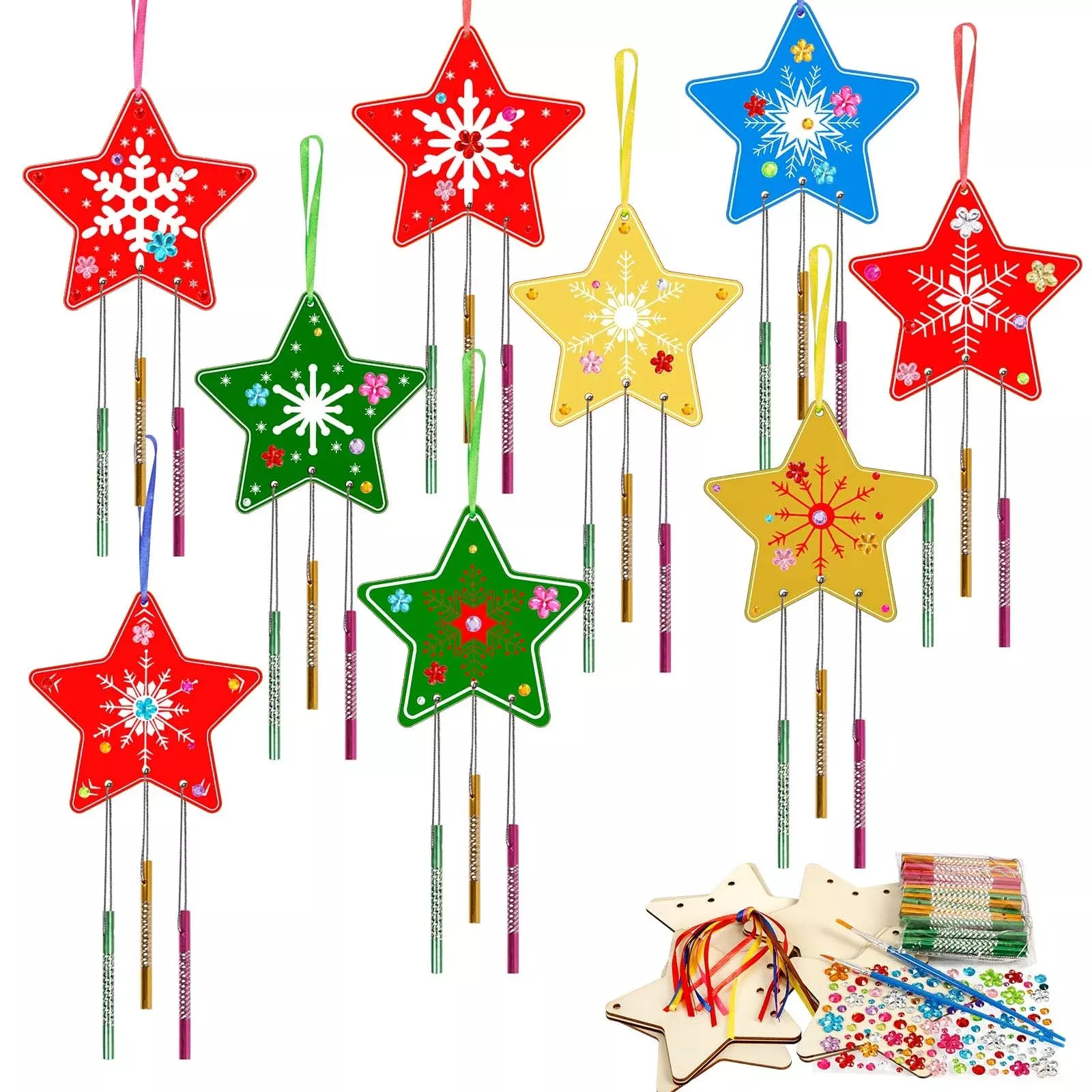 Fennoral DIY Wooden Star Wind Chime Kit for Kids, Small, 9 Pack