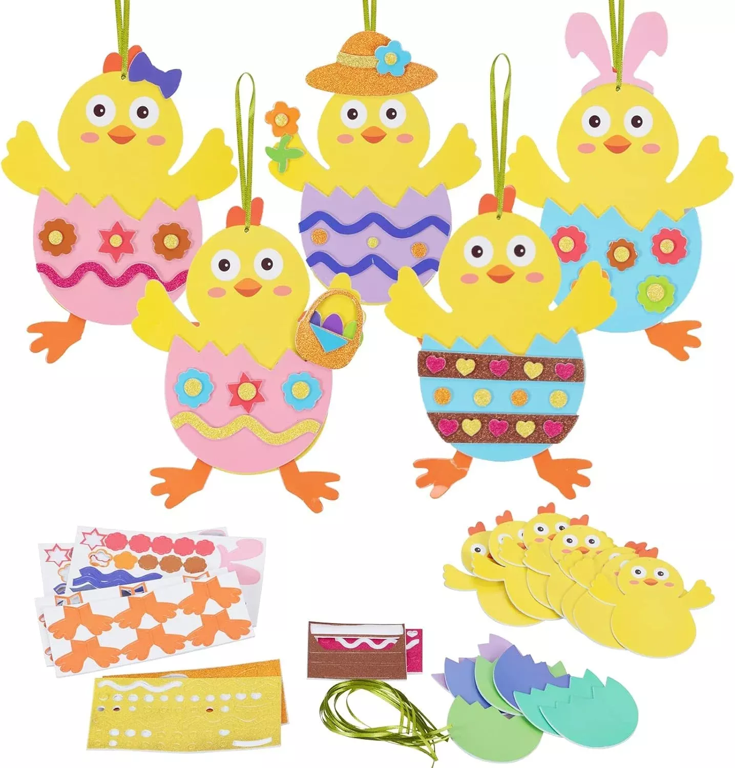 Fennoral Easter Craft Kit for Kids, Chick Foam Stickers, Small, 12 Pack
