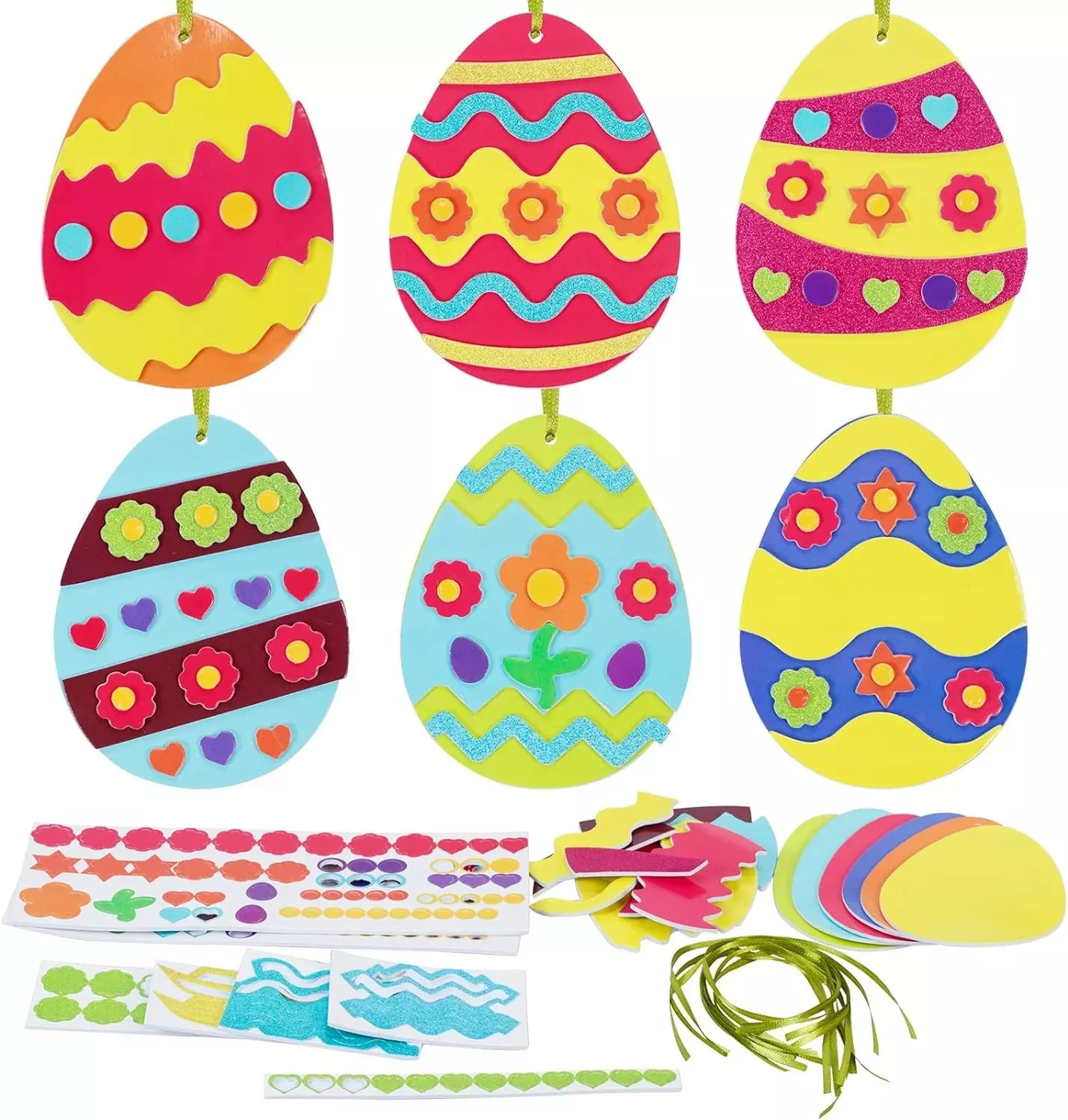 Fennoral Easter Egg Craft Kit for Kids, Multicolor EVA Foam, 12 Pack