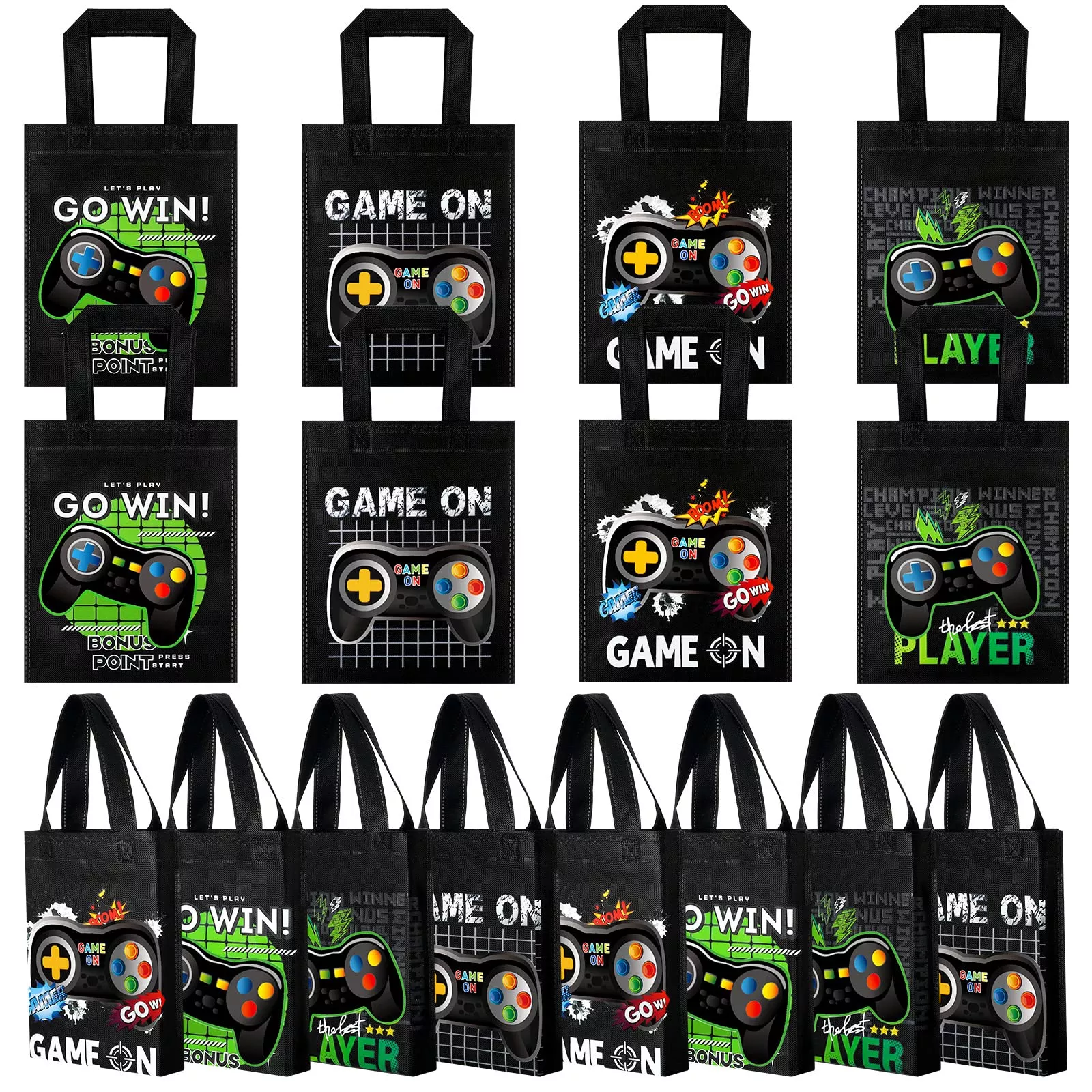 Ferraycle Video Game Tote Bags, Black & Blue, 25x20 cm, Pack