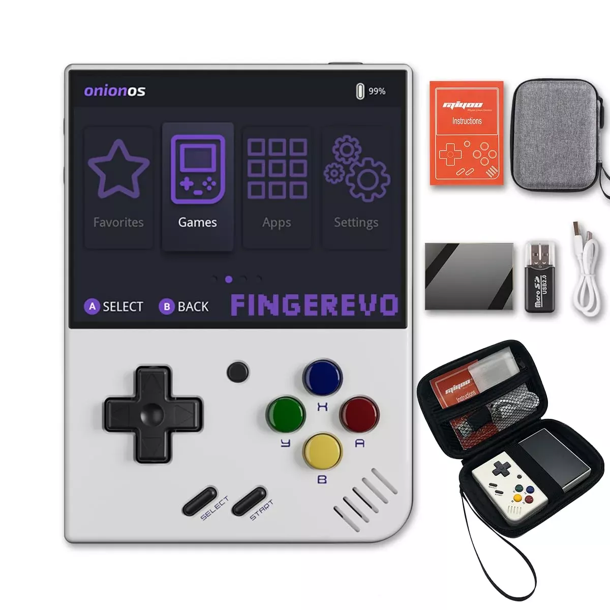 FINGEREVO Miyoo Mini Plus Handheld Game Console 3.5" White