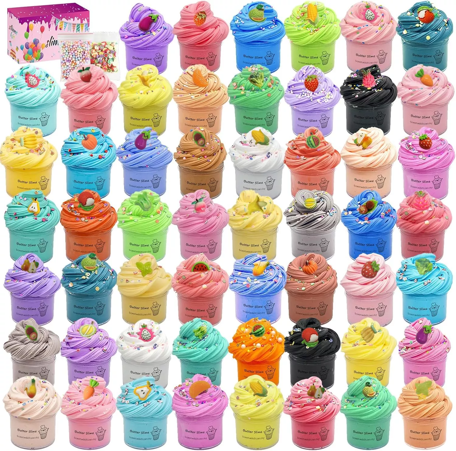 FJAZUFSA 54 Pack Butter Slime with 24 Toppings, 5