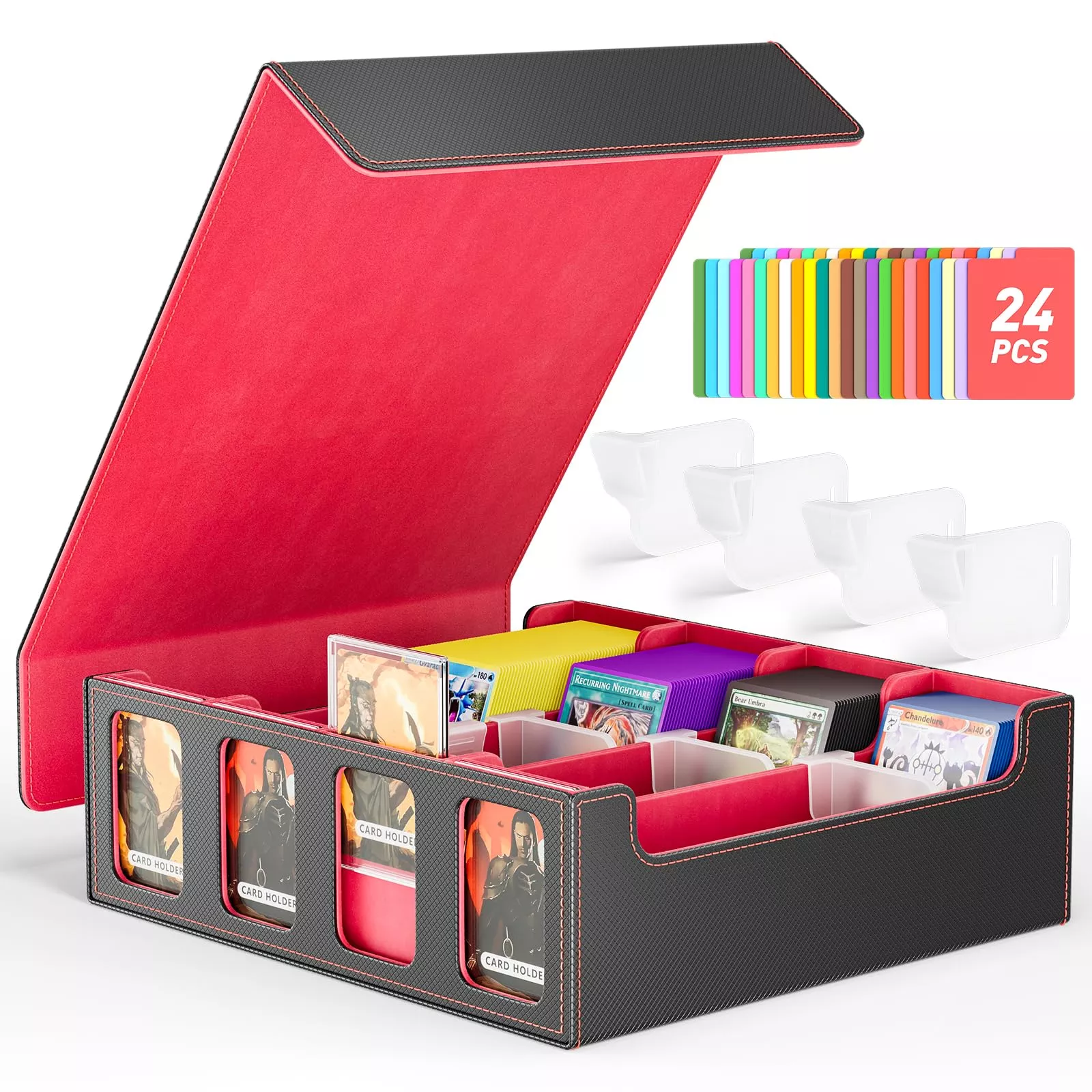Flooyes Card Storage Box For Trading Cards With 4 Card Supporters, 320