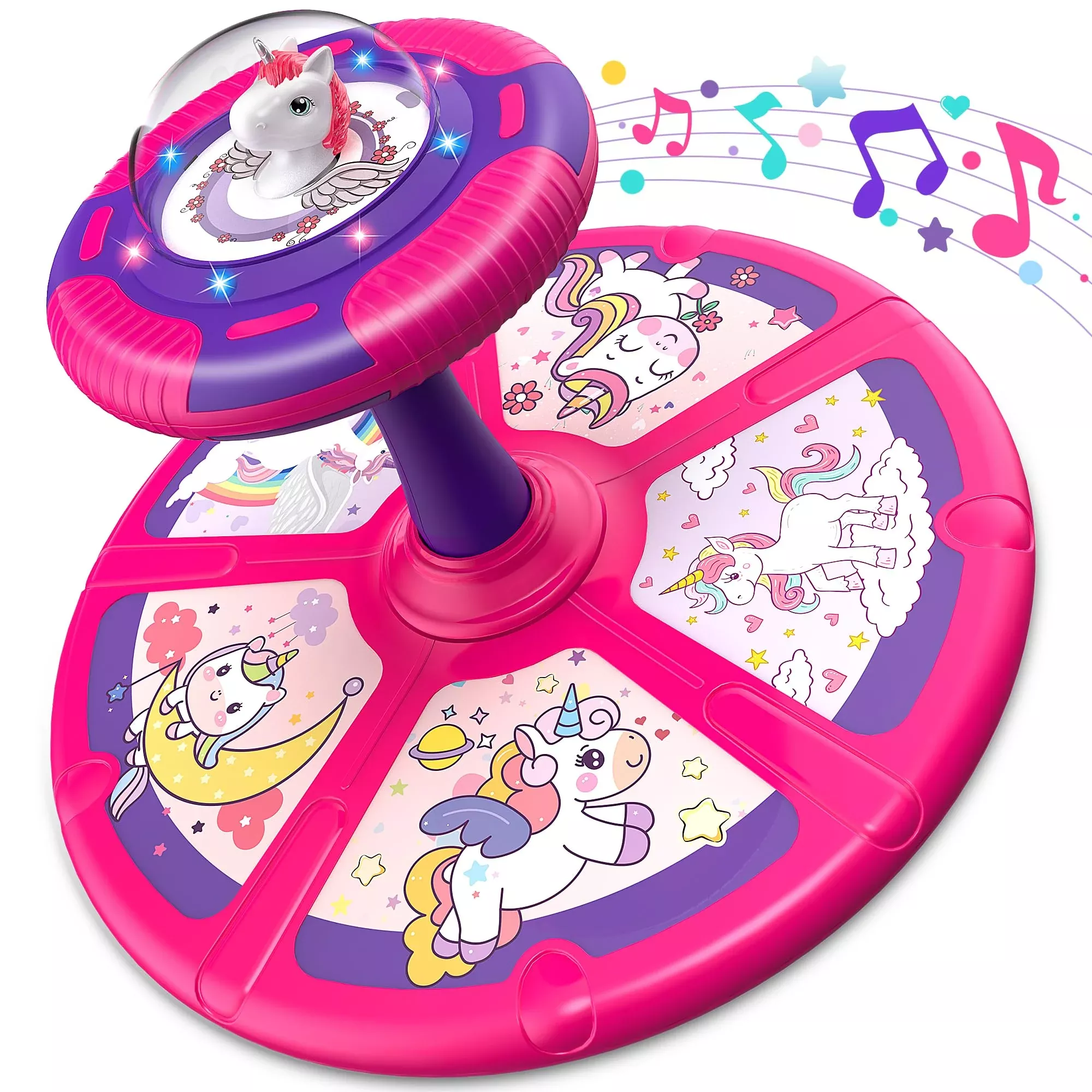 Flooyes Unicorn Sit and Spin Toy for Toddlers, Pink, Medium Size