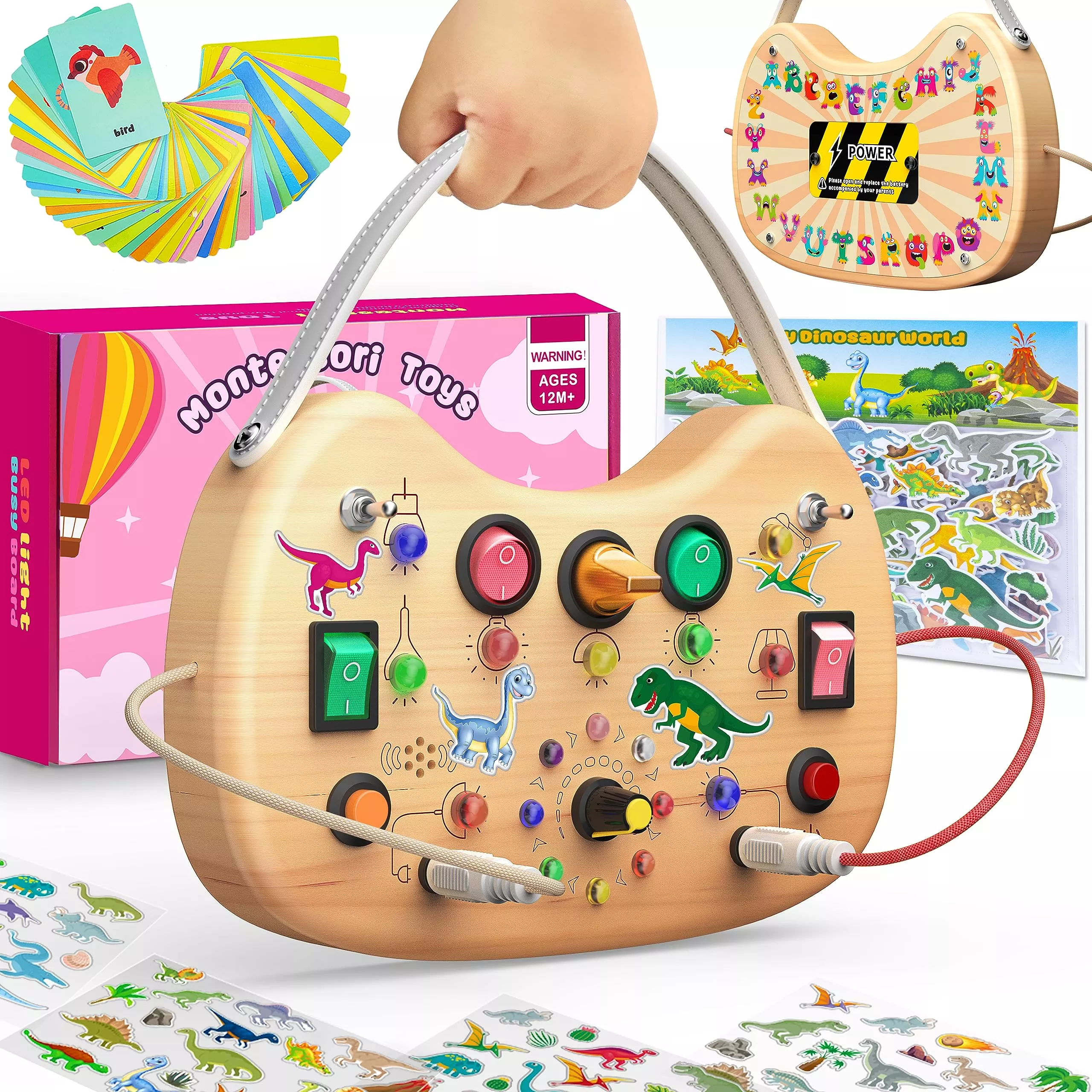 Flycoost Wooden Busy Board for Toddlers, Pink, Medium Size, Educational