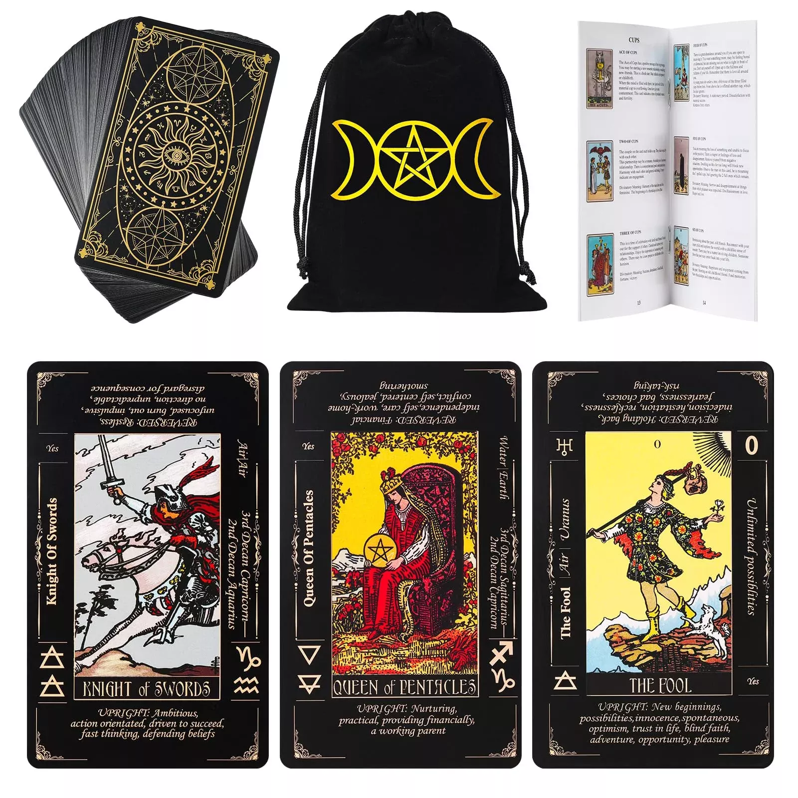 Fofeadm Keyword Tarot Deck for Beginners, Black, Medium Size