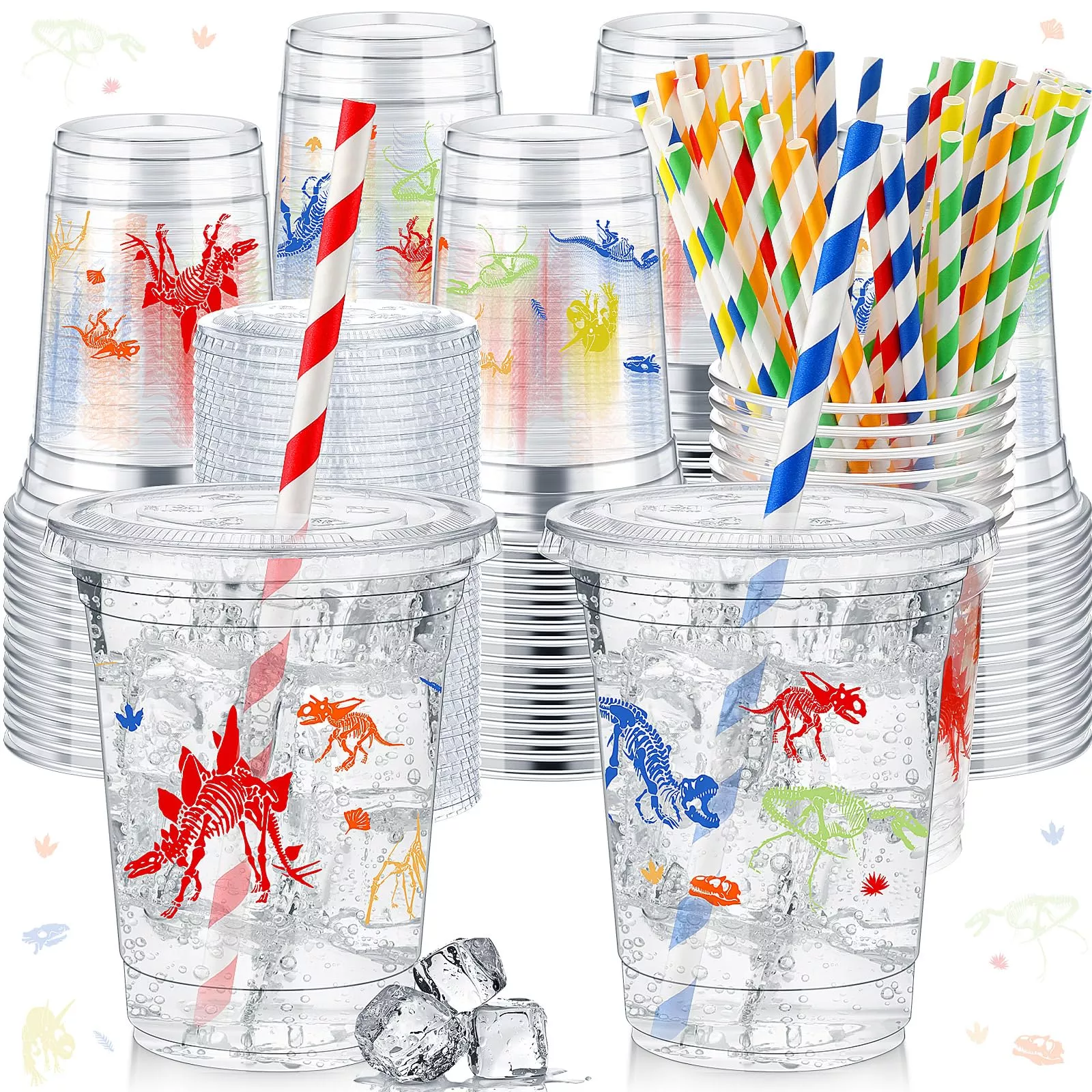 FoldTier Dinosaur Party Cups Set, 12 oz, Multicolor, 50 Pack