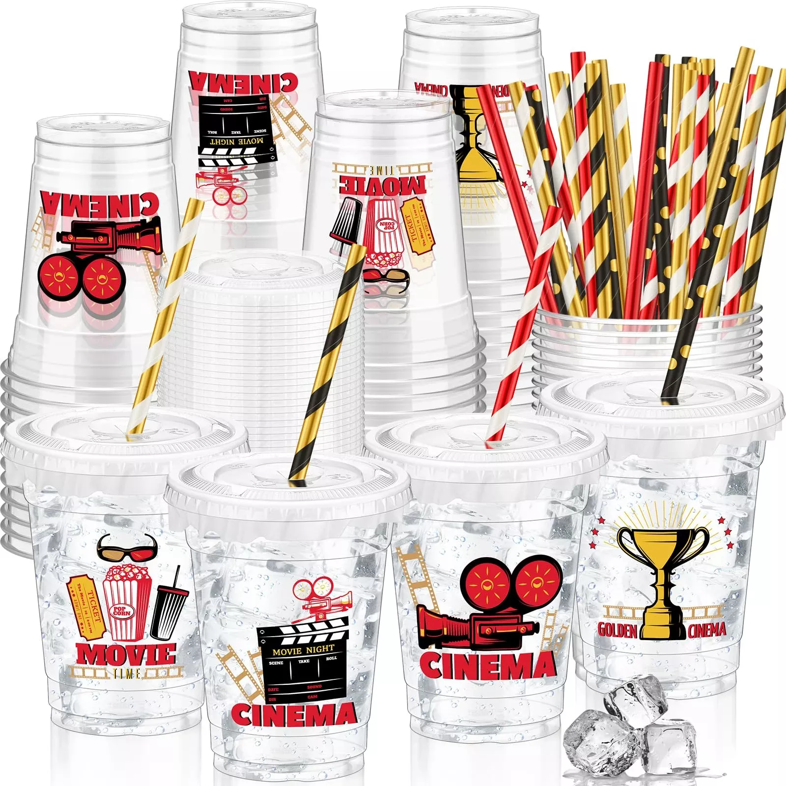 FoldTier Movie Night Cups Set, 12 oz, Clear, 50 Pack