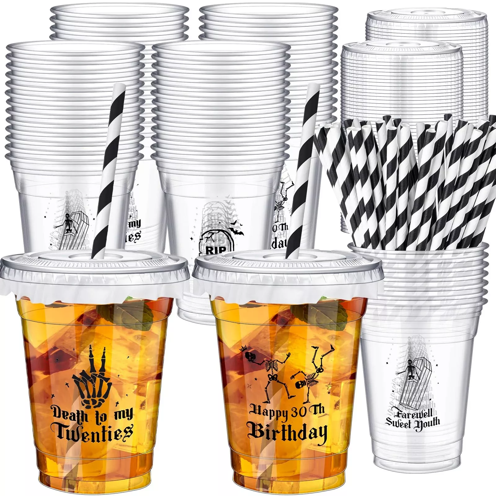 FoldTier Plastic Cups with Lids for Parties, 12 oz, 50 Pack, Black