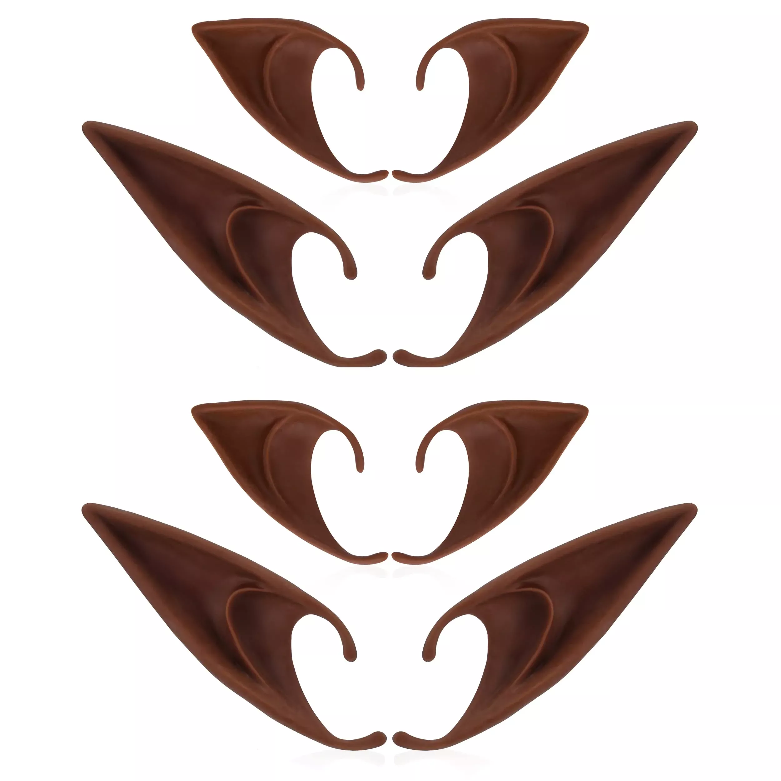 FRESHME Elf Ears for Costumes - Brown Silicone - 4 Pairs - Short