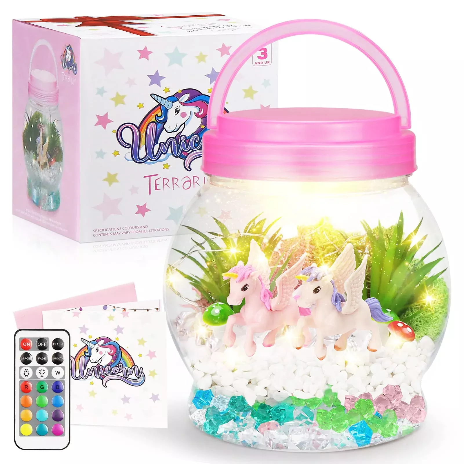 FTUREERA DIY Light-Up Unicorn Terrarium Kit for Kids - 3 Light Modes,