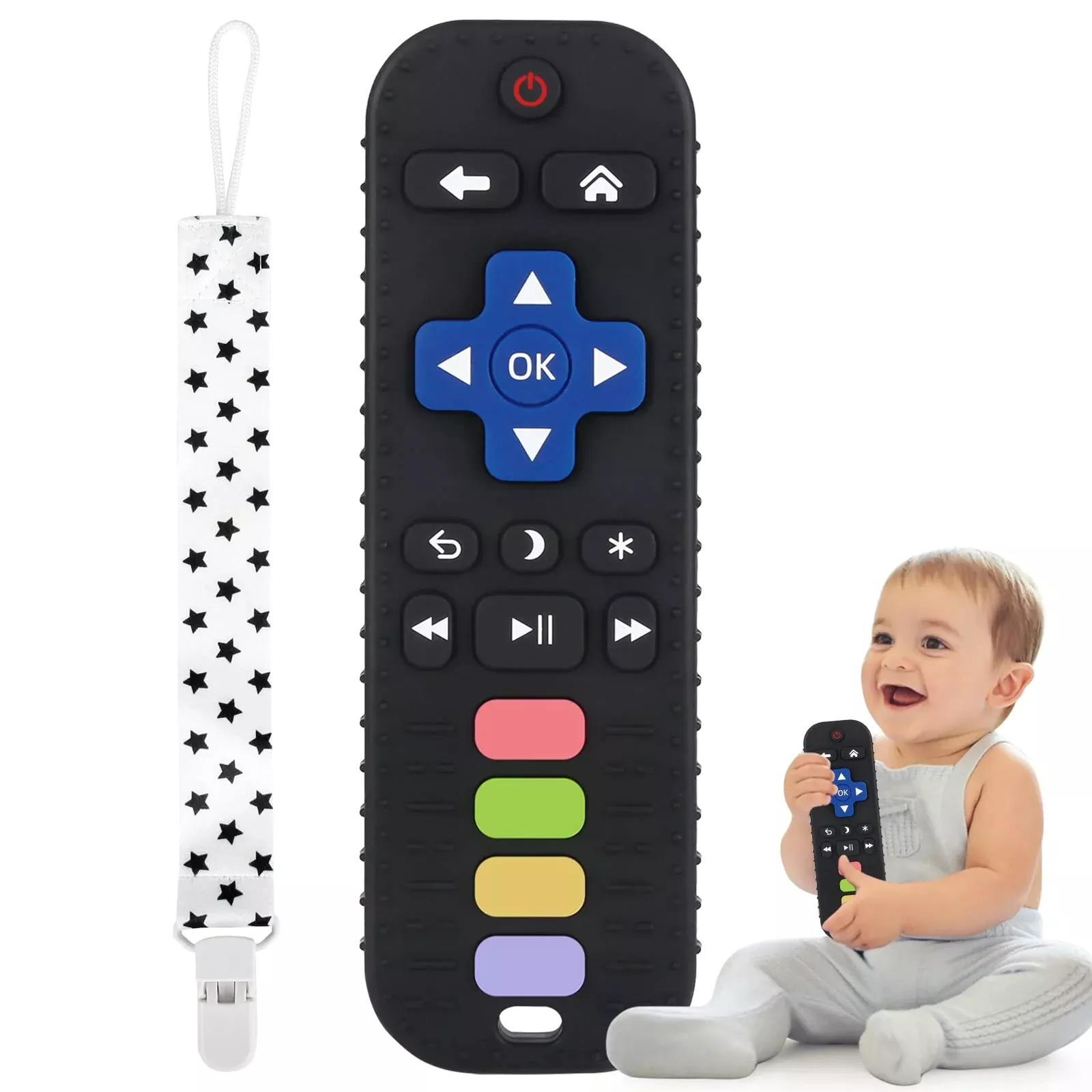 Fu Store Silicone Teething Toys Remote Control Shape Black BPA Free