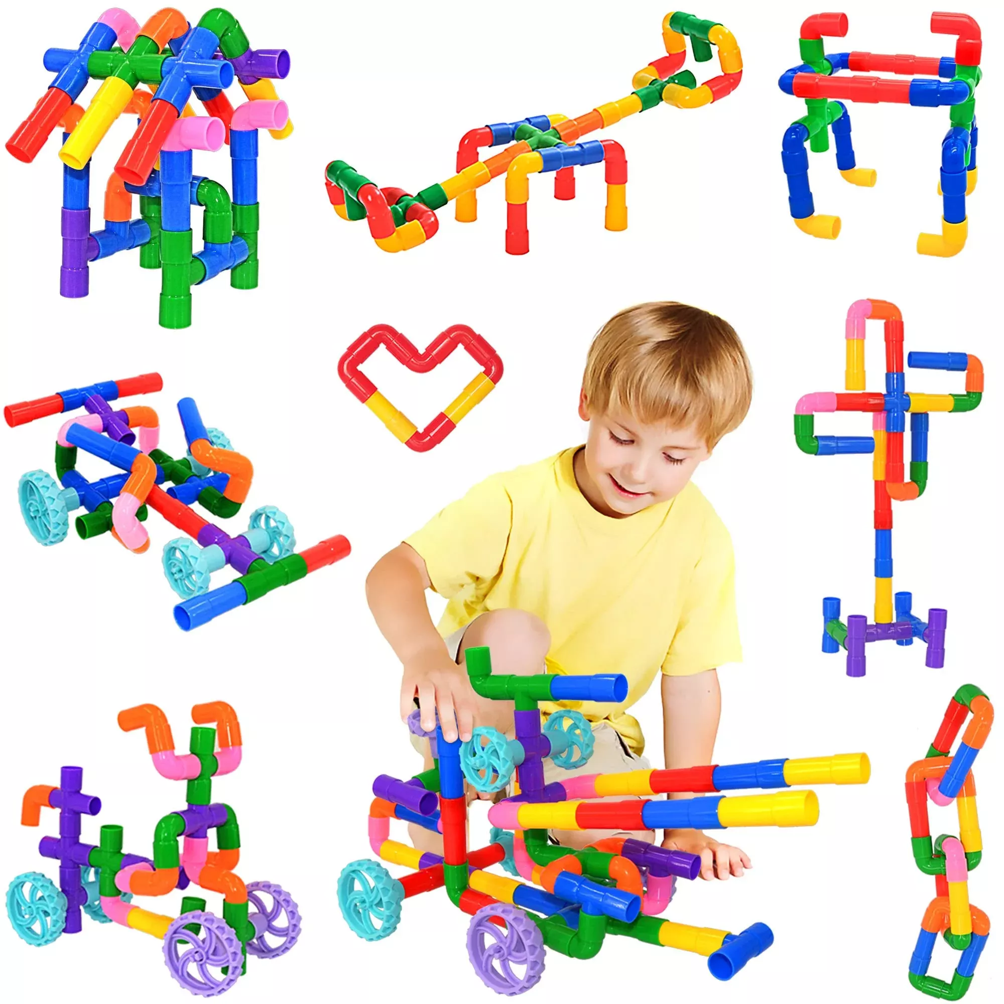 FUBAODA STEM Learning Pipe Tube Toys - 96 Pcs Multicolor Plastic Build
