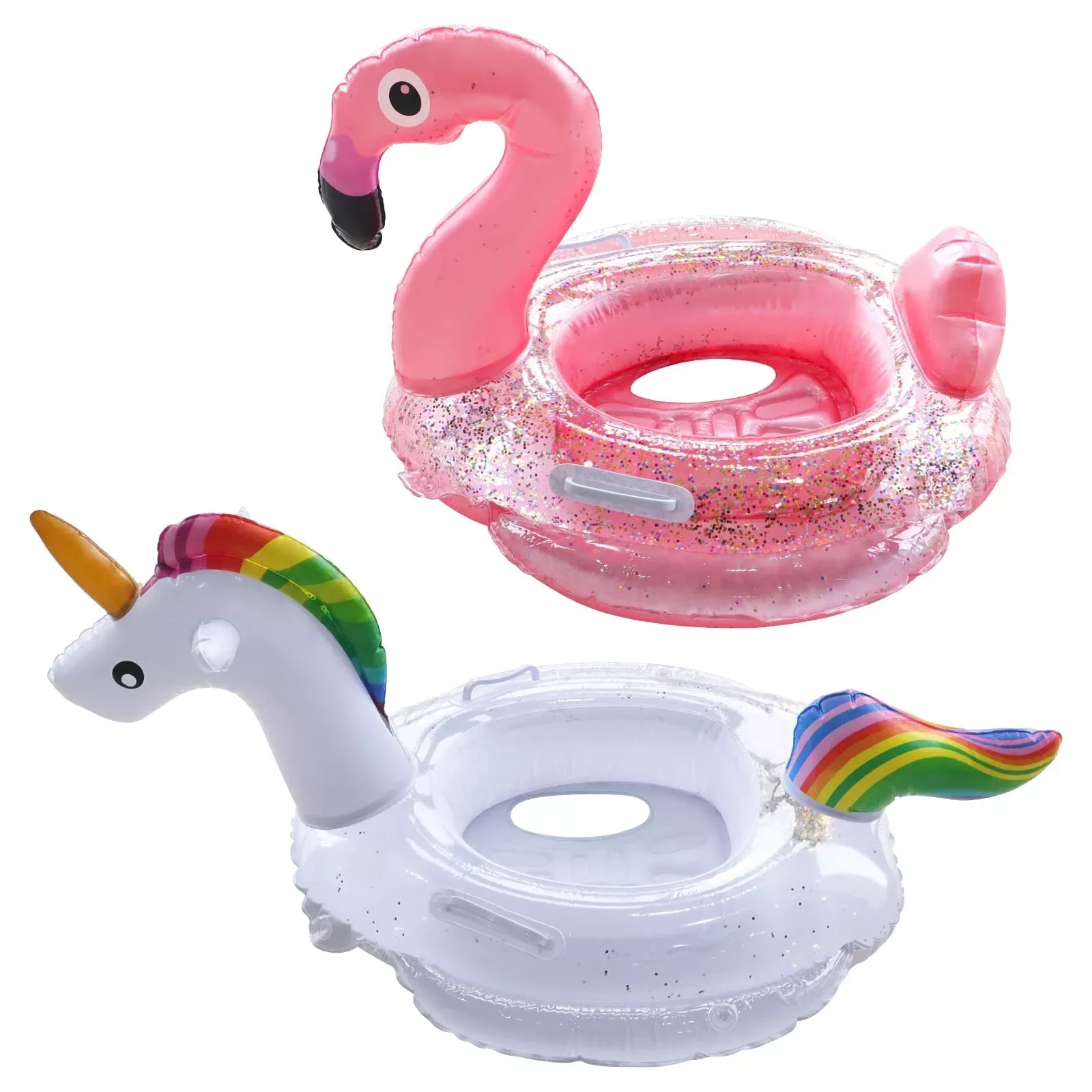 Fudragtn Inflatable Pool Float Set for Kids, Flamingo & Unicorn, Small,