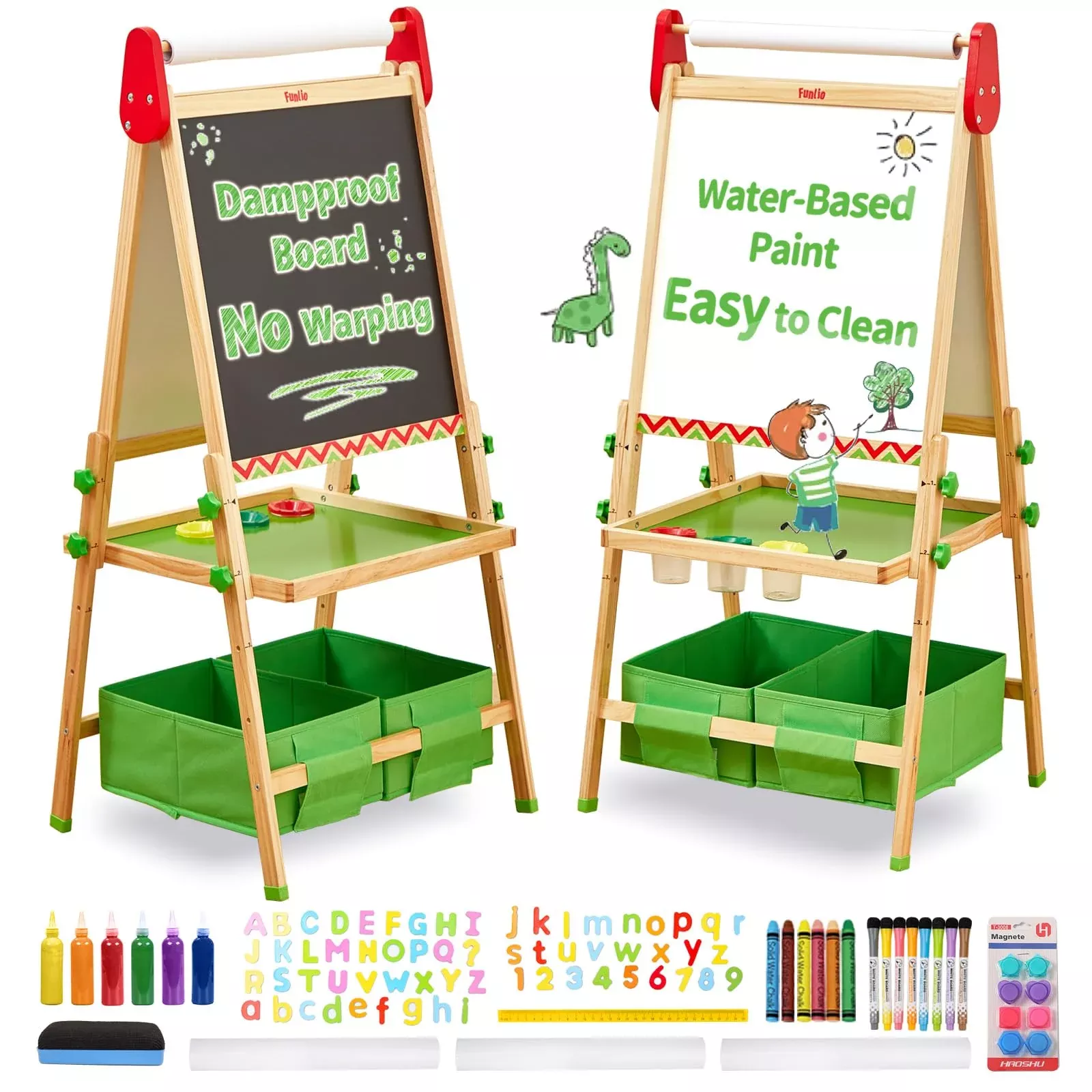 FUNLIO Art Easel for Kids, Adjustable 3 Height, Green, 31.