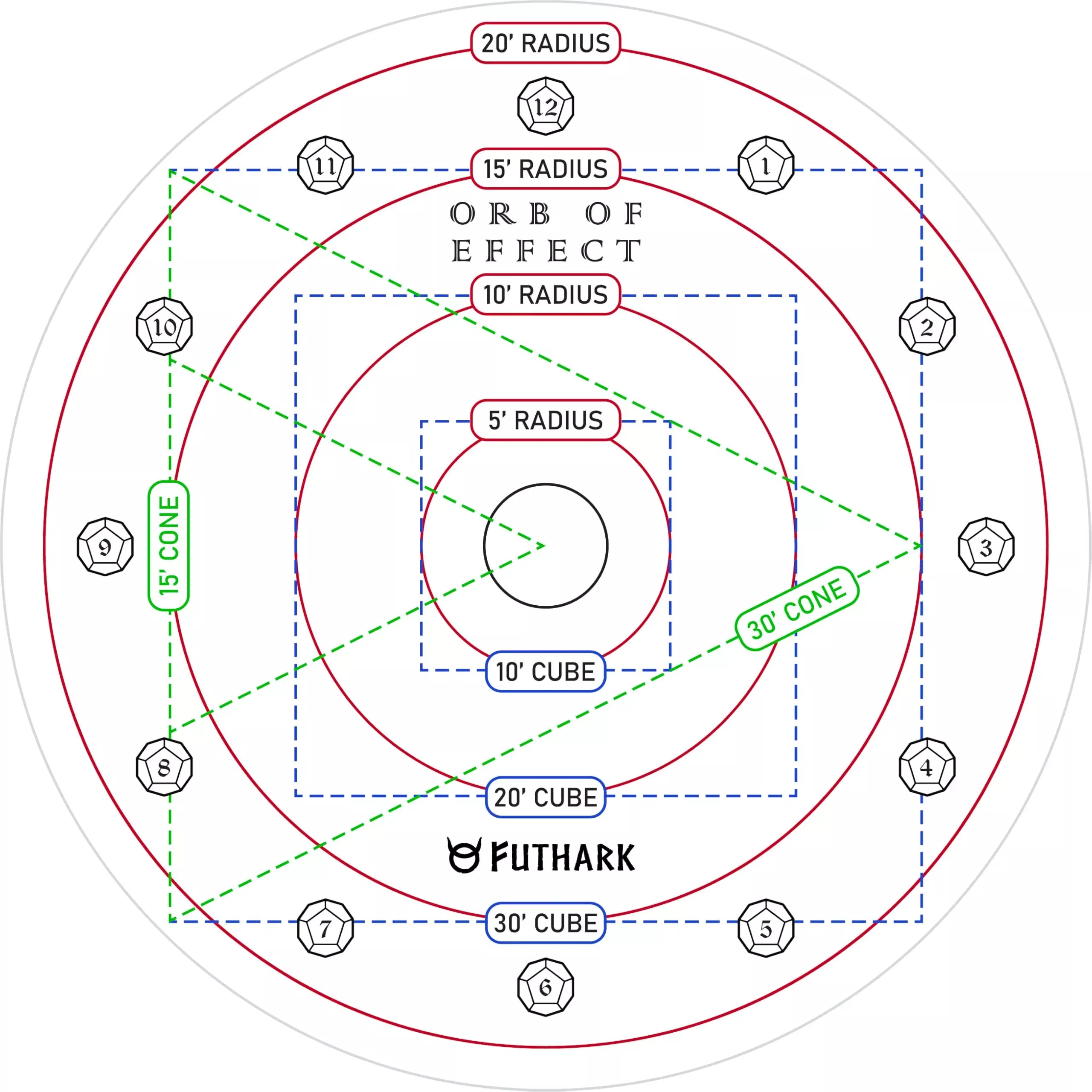 Futhark AOE Spell Template - Acrylic Accessory for D&D - 8.7 inches /