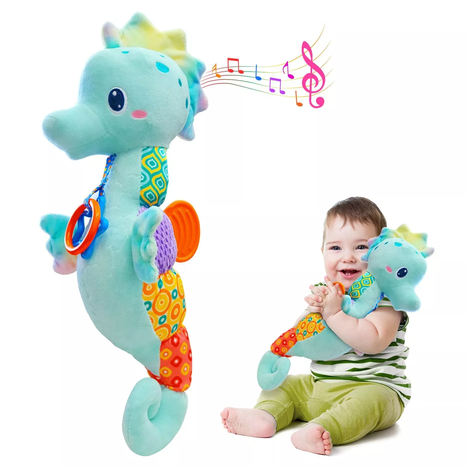 Fuzqq Baby Seahorse Toy - Soft Plush, Blue, Medium, 0-12