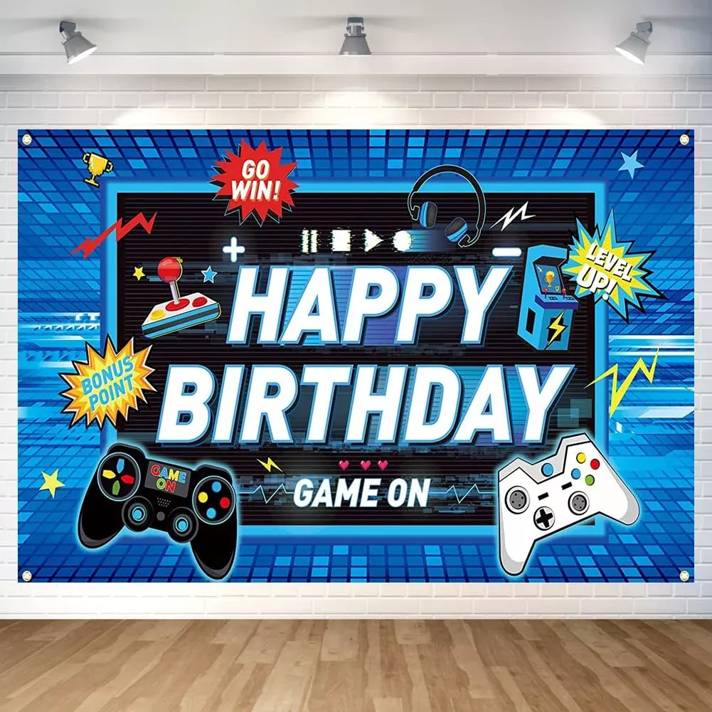 Game Happy Birthday Backdrop Decorations Blue Game Happy Birthday Bann