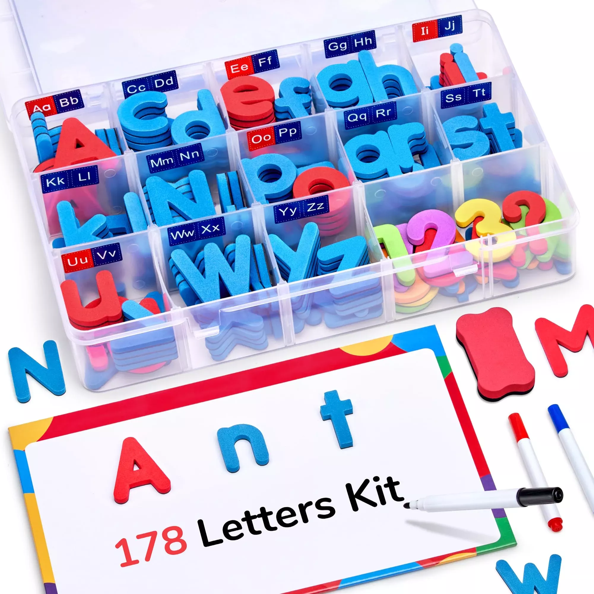 GAMENOTE Classroom Magnetic Letters Kit 178Pcs Red and Blue