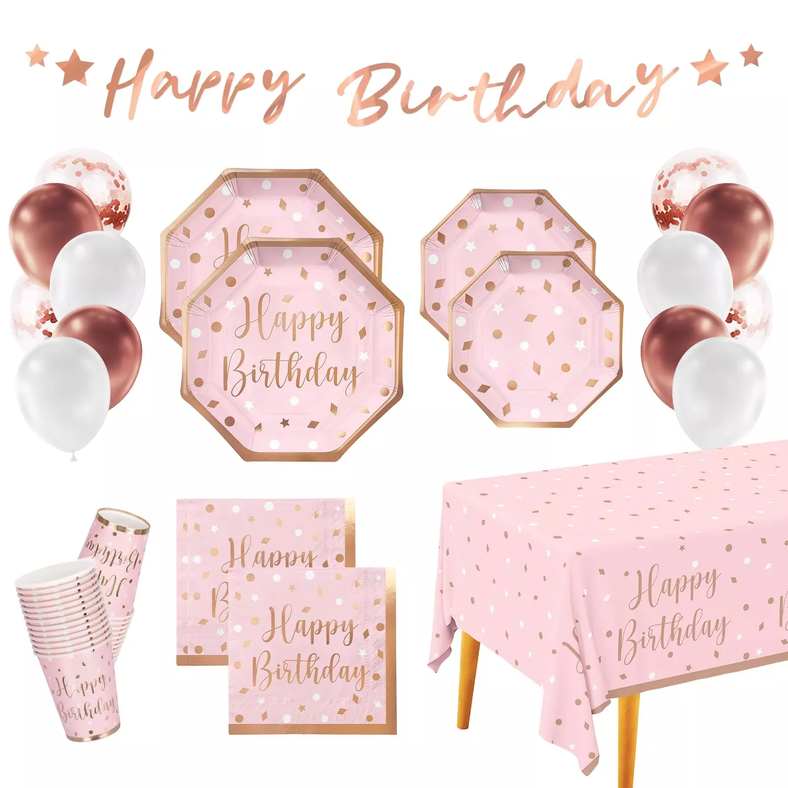 Gatherfun Birthday Party Supplies Pack, Multicolor, 25 Plates, 25 Cups