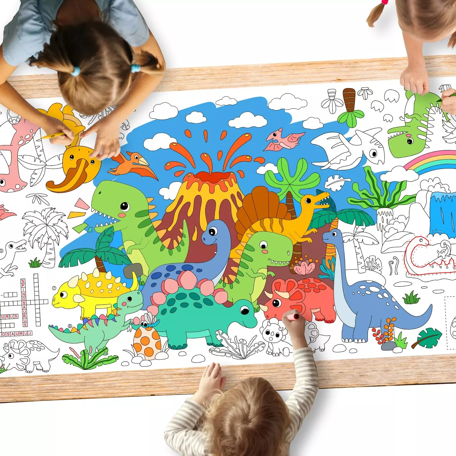 Gatherfun Dinosaur Coloring Poster for Classroom, 72"L x 31.5"W, White