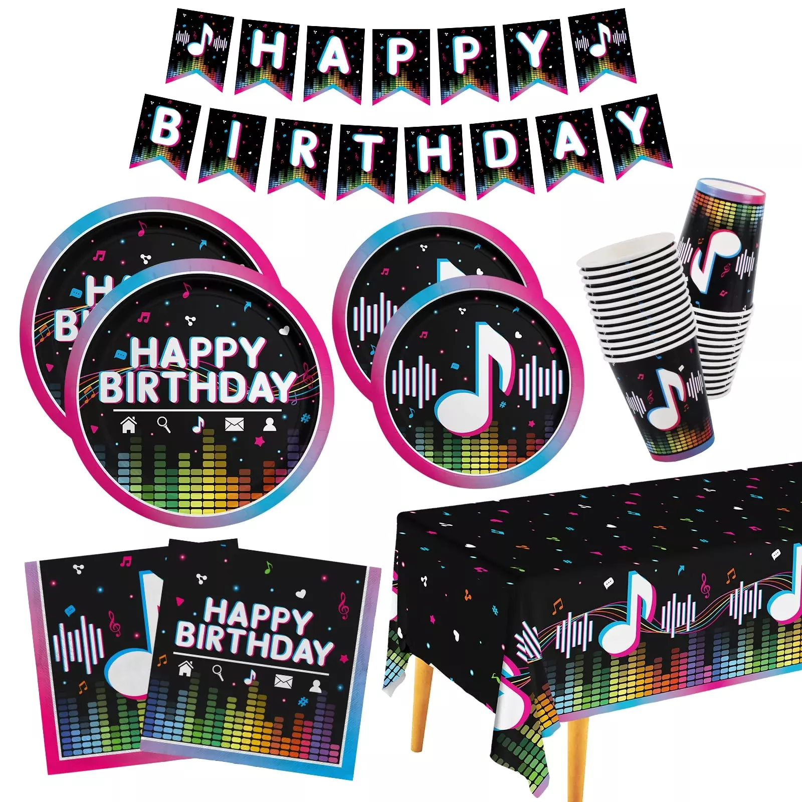 Gatherfun Music Party Supplies Set, Multicolor, 25 Plates, 25 Cups