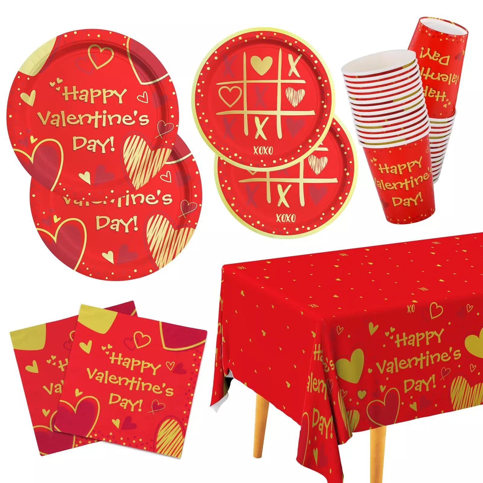 Gatherfun Red Heart Disposable Party Tableware Set, 25 Pieces