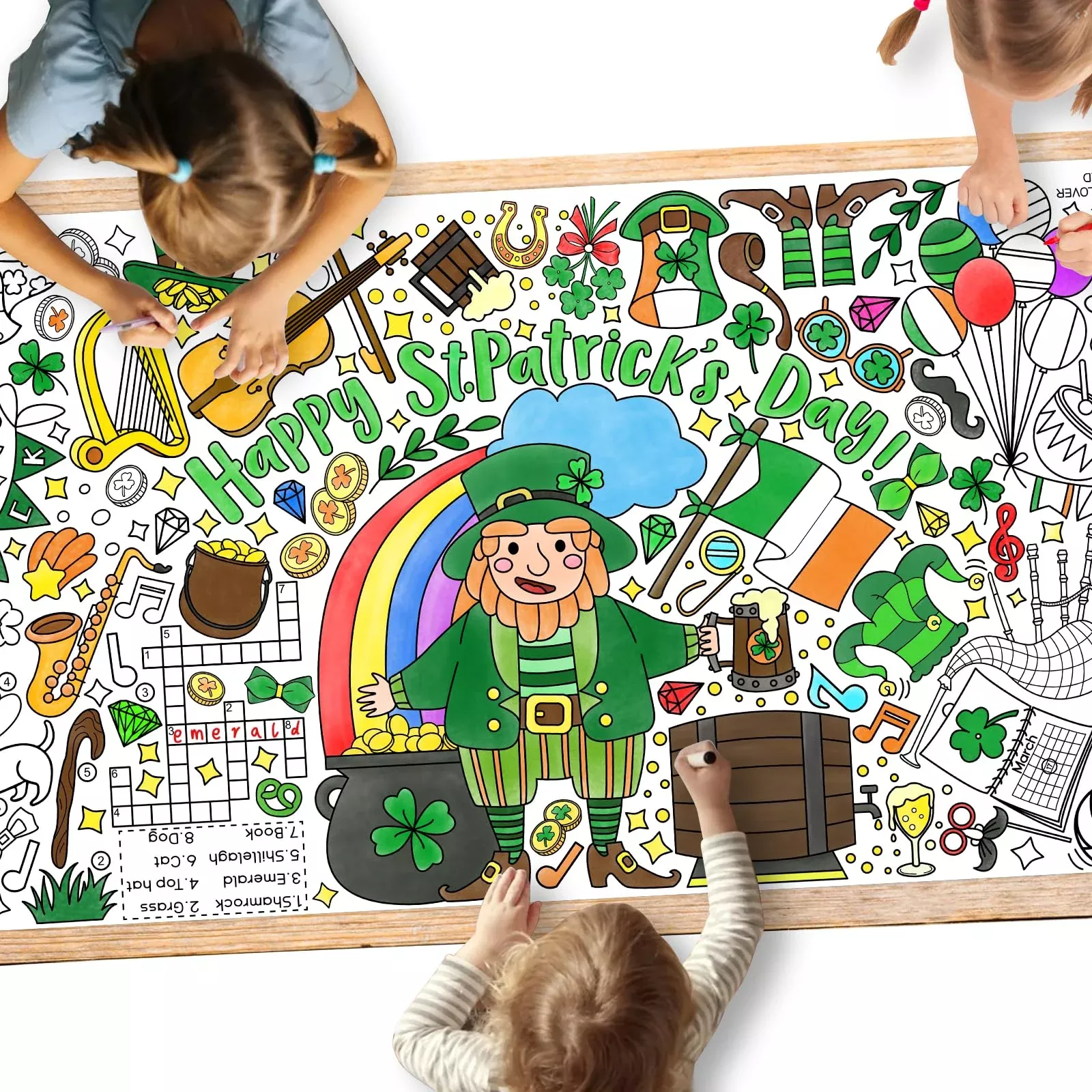 Gatherfun St. Patrick's Day Coloring Banner 31.5"x72" White Paper