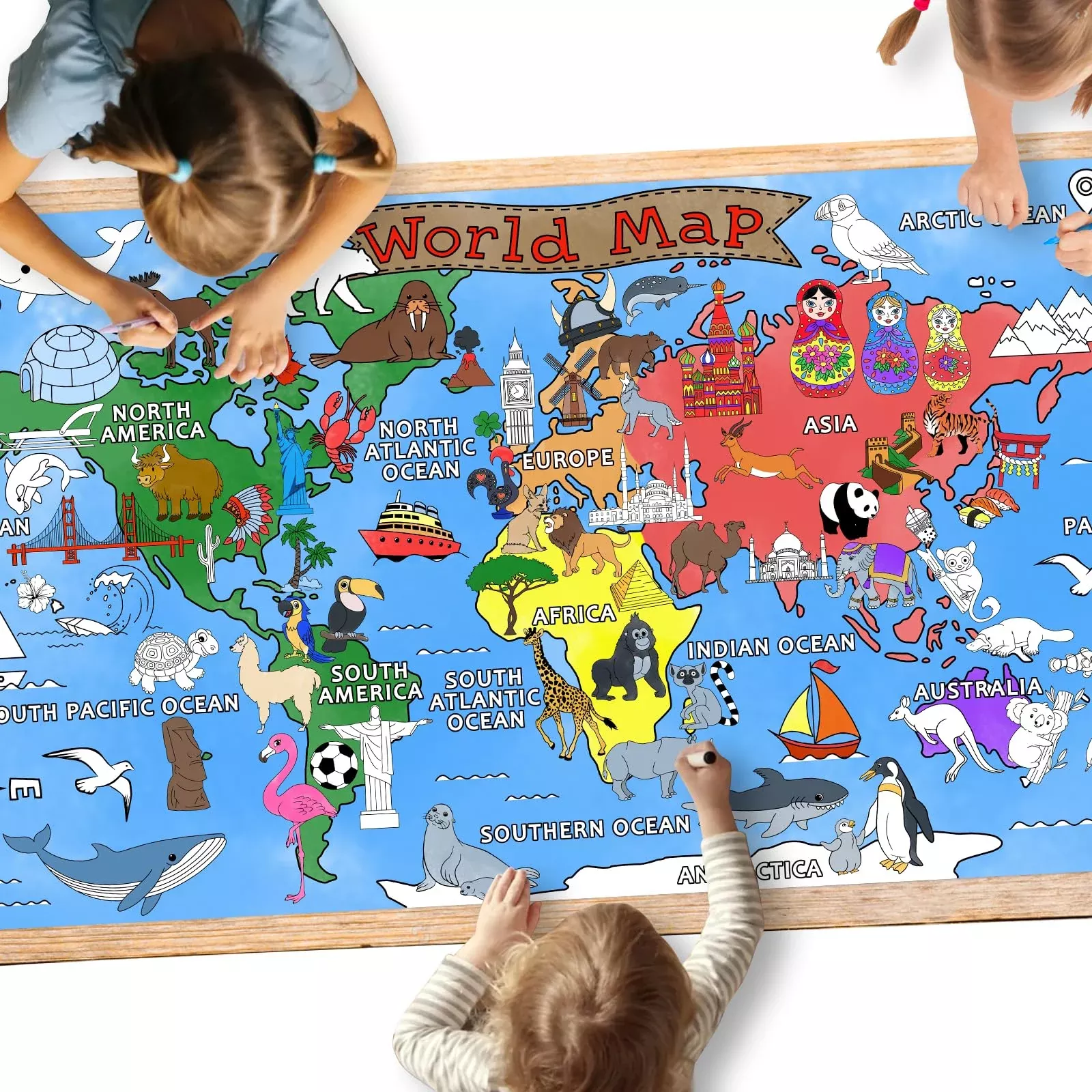 Gatherfun World Map Giant Coloring Poster 72"x31.5" White