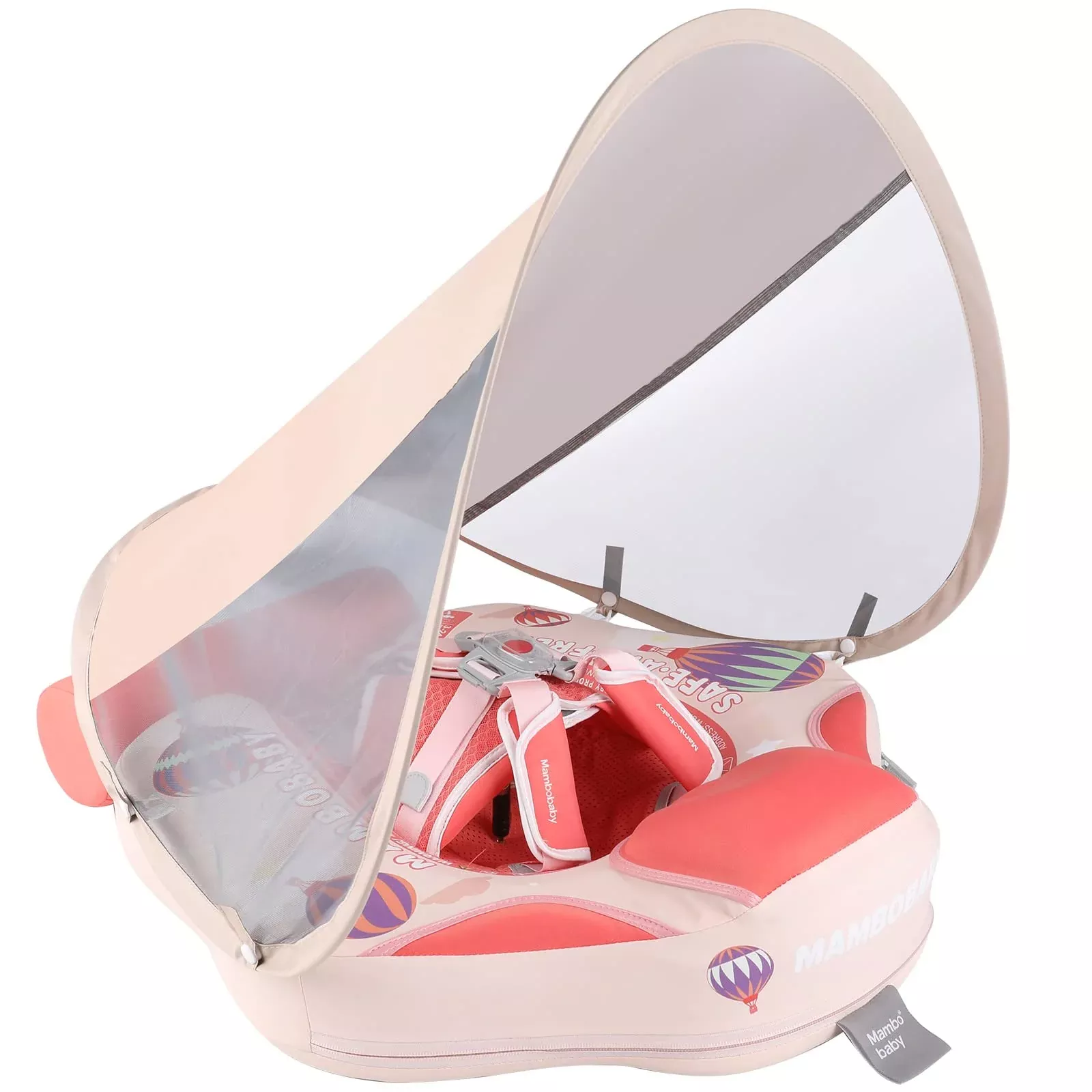 GENTEACO Baby Pool Float with Canopy, Medium, Orange+Pink Hot Air Balloon
