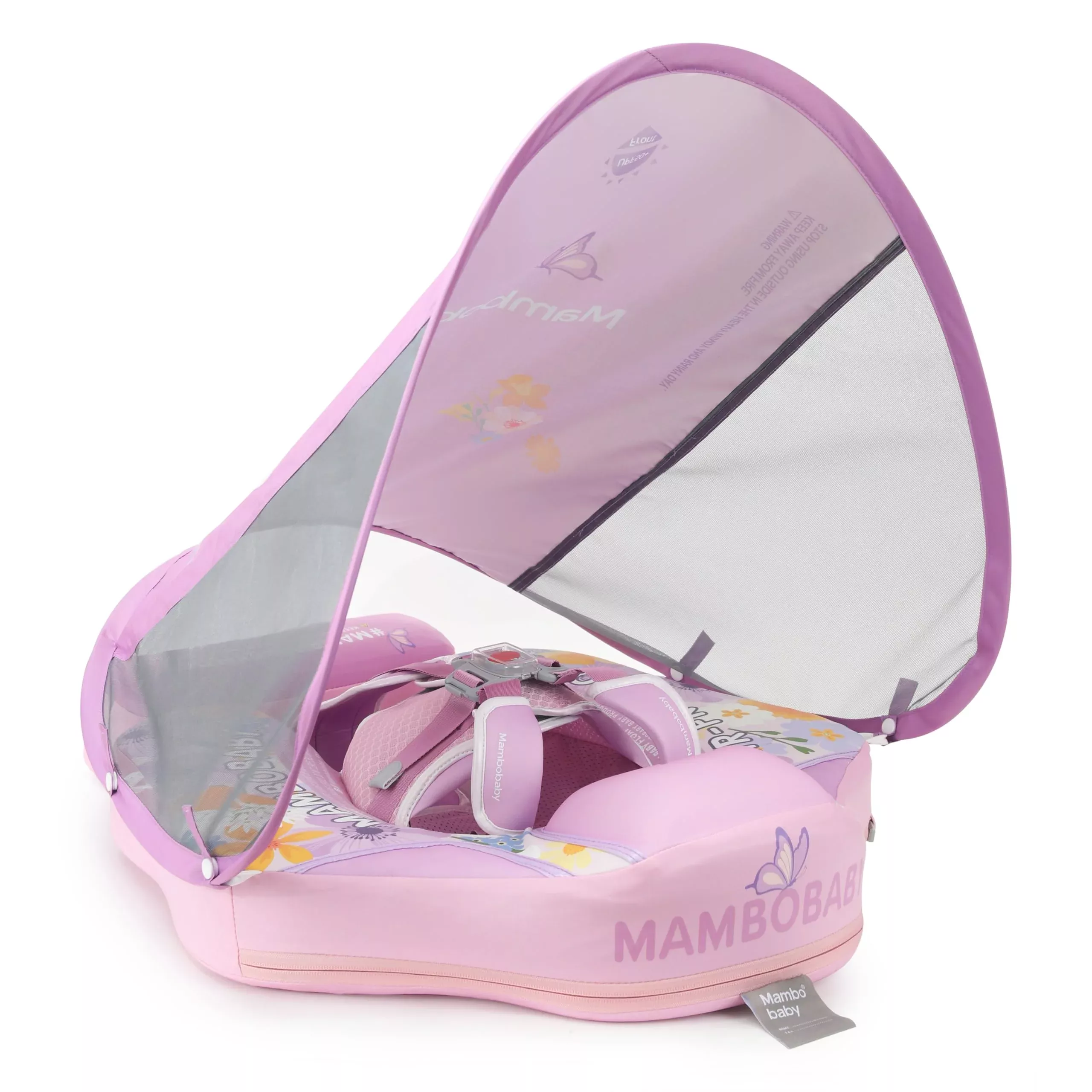 GENTEACO Baby Pool Float with Canopy, Purple Flowers, Medium Size