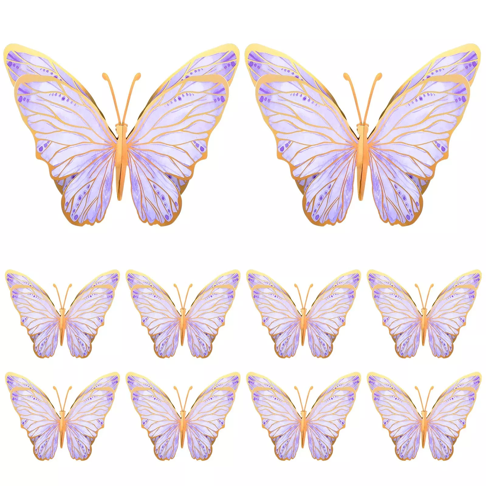 Geyee Purple Butterfly Wall Decor 10 Sets 10x7 inches Paper