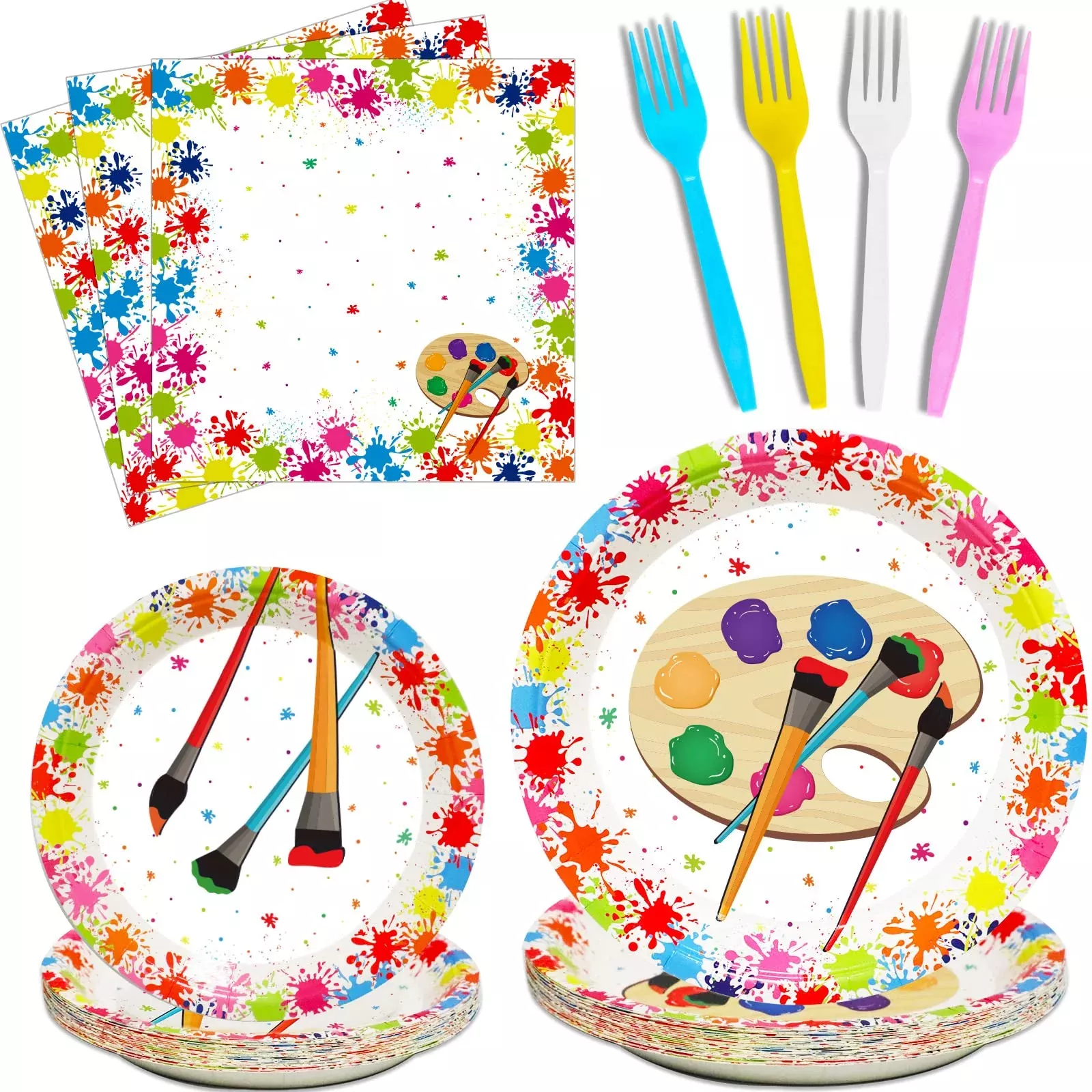gisgfim Art Party Tableware Set, 24 Pieces, Multicolor, Paper