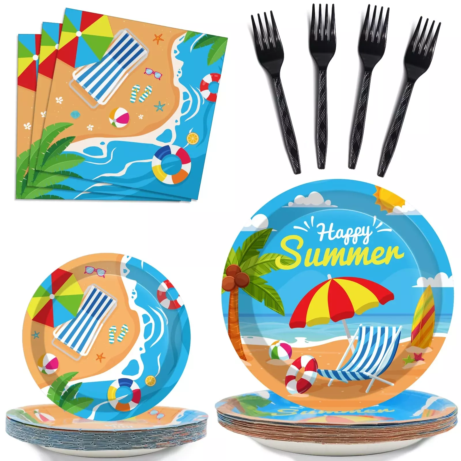 gisgfim Beach Party Supplies Set, 96 Pcs, Blue, Summer Theme